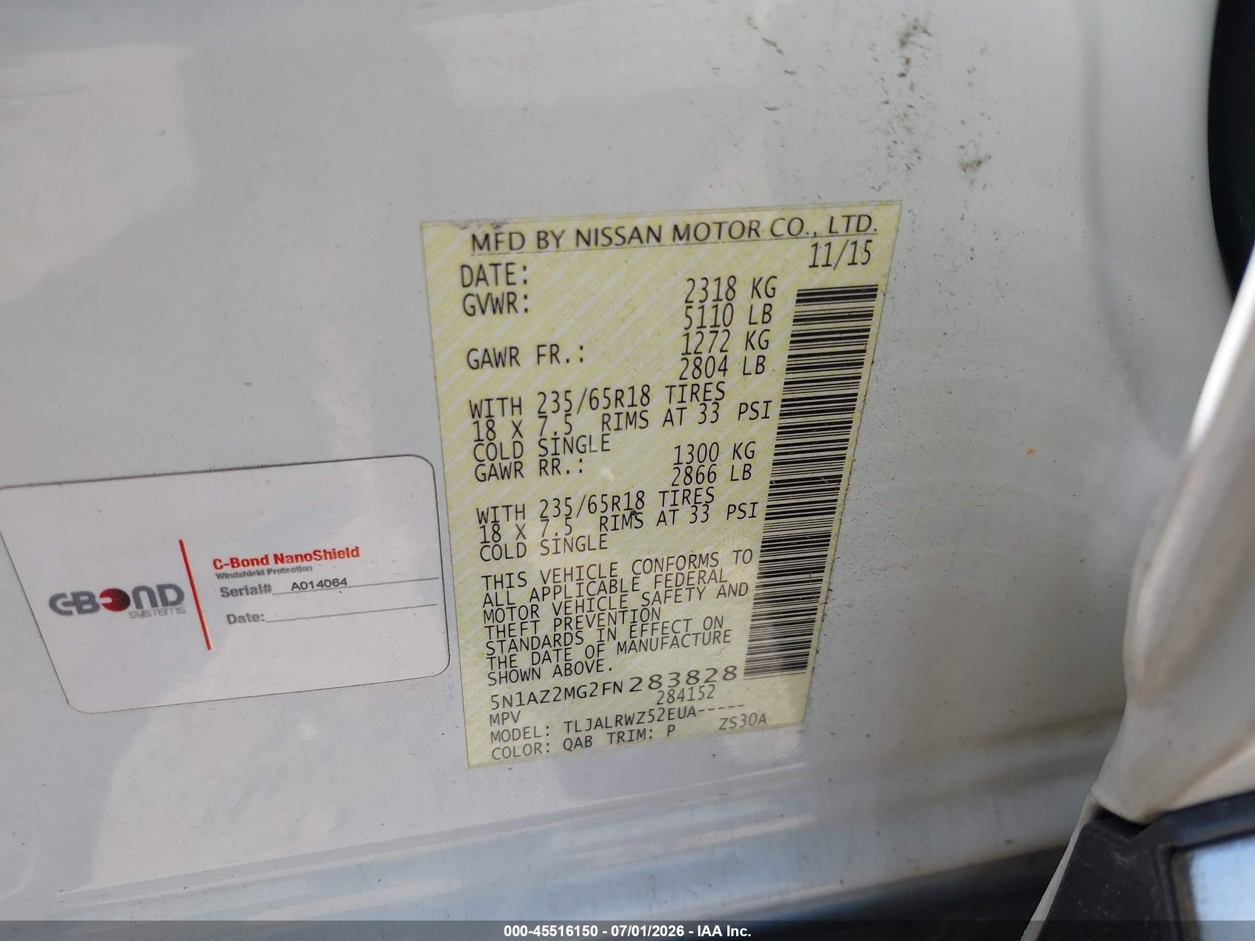 2015 Nissan Murano Sl Белый vin: 5N1AZ2MG2FN283828