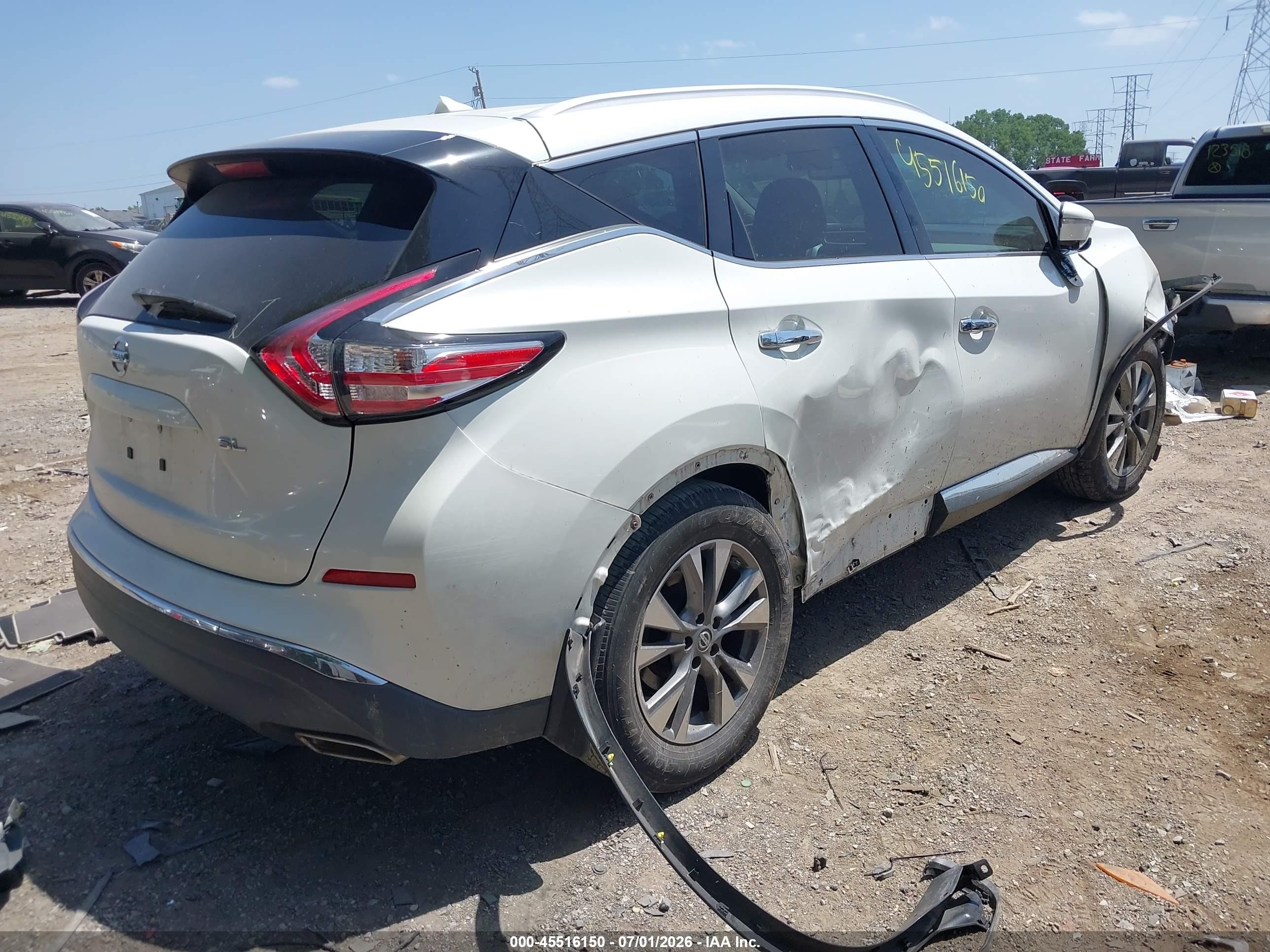 2015 Nissan Murano Sl Белый vin: 5N1AZ2MG2FN283828