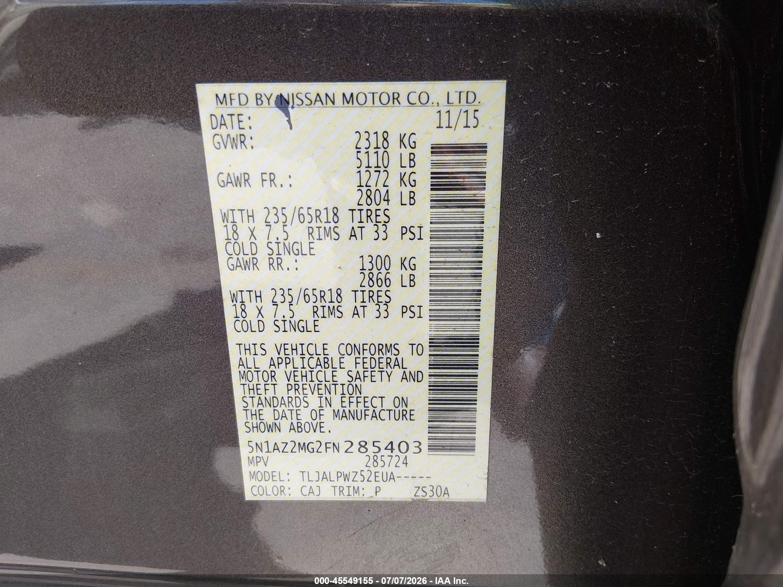 2015 Nissan Murano S Brown vin: 5N1AZ2MG2FN285403