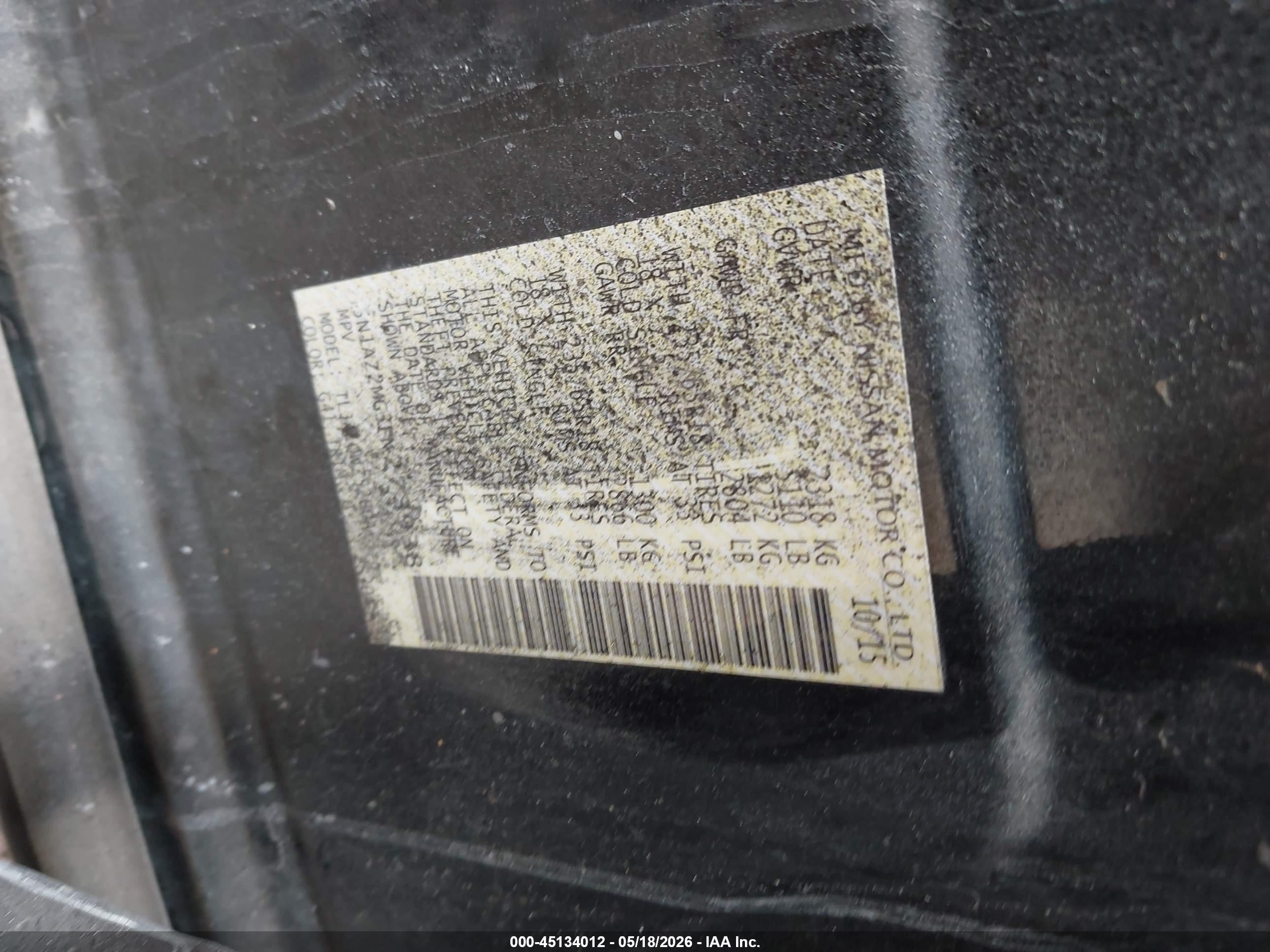 2015 Nissan Murano Sv Black vin: 5N1AZ2MG3FN273938