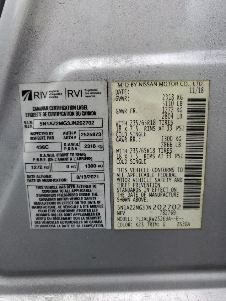 2018 Nissan Murano S Серый vin: 5N1AZ2MG3JN202702