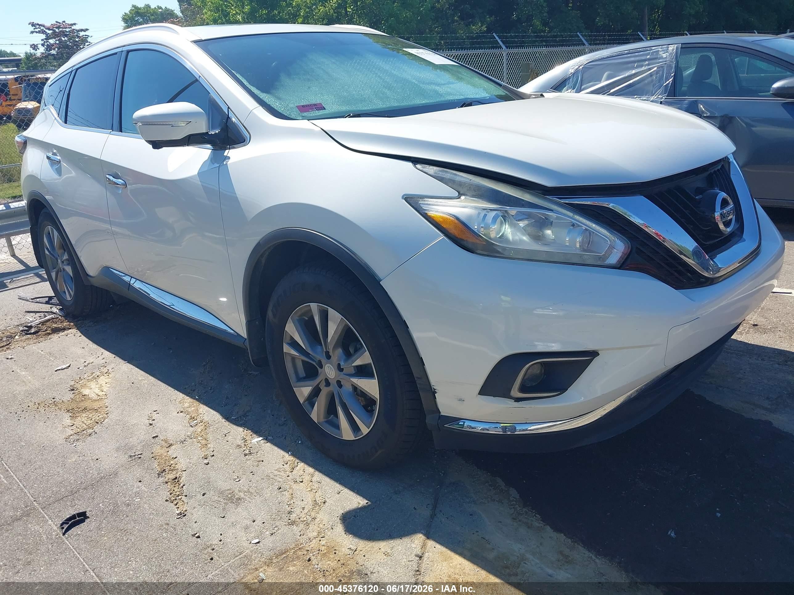 2015 Nissan Murano Sl White vin: 5N1AZ2MG4FN207558