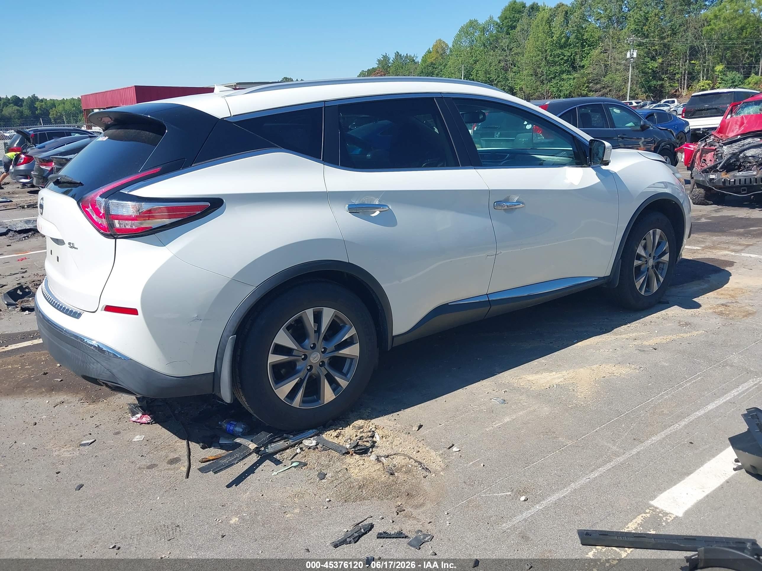 2015 Nissan Murano Sl White vin: 5N1AZ2MG4FN207558