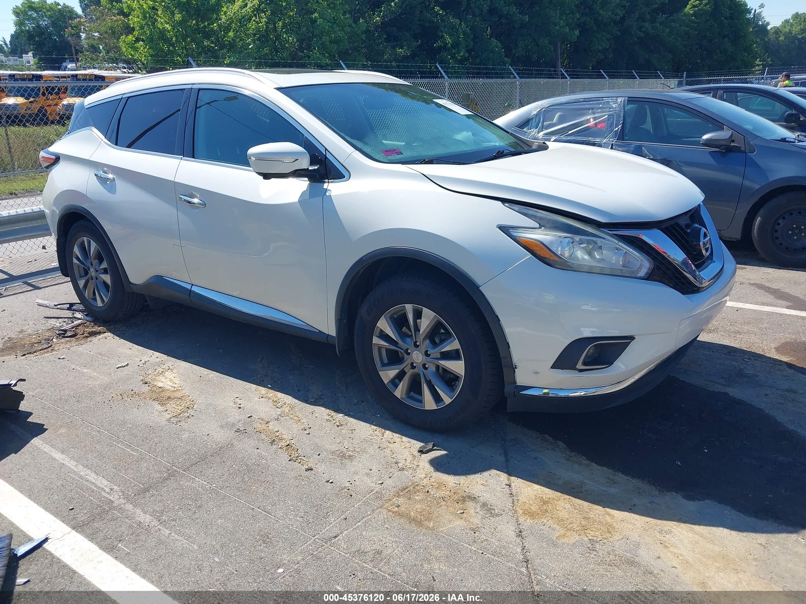 2015 Nissan Murano Sl White vin: 5N1AZ2MG4FN207558