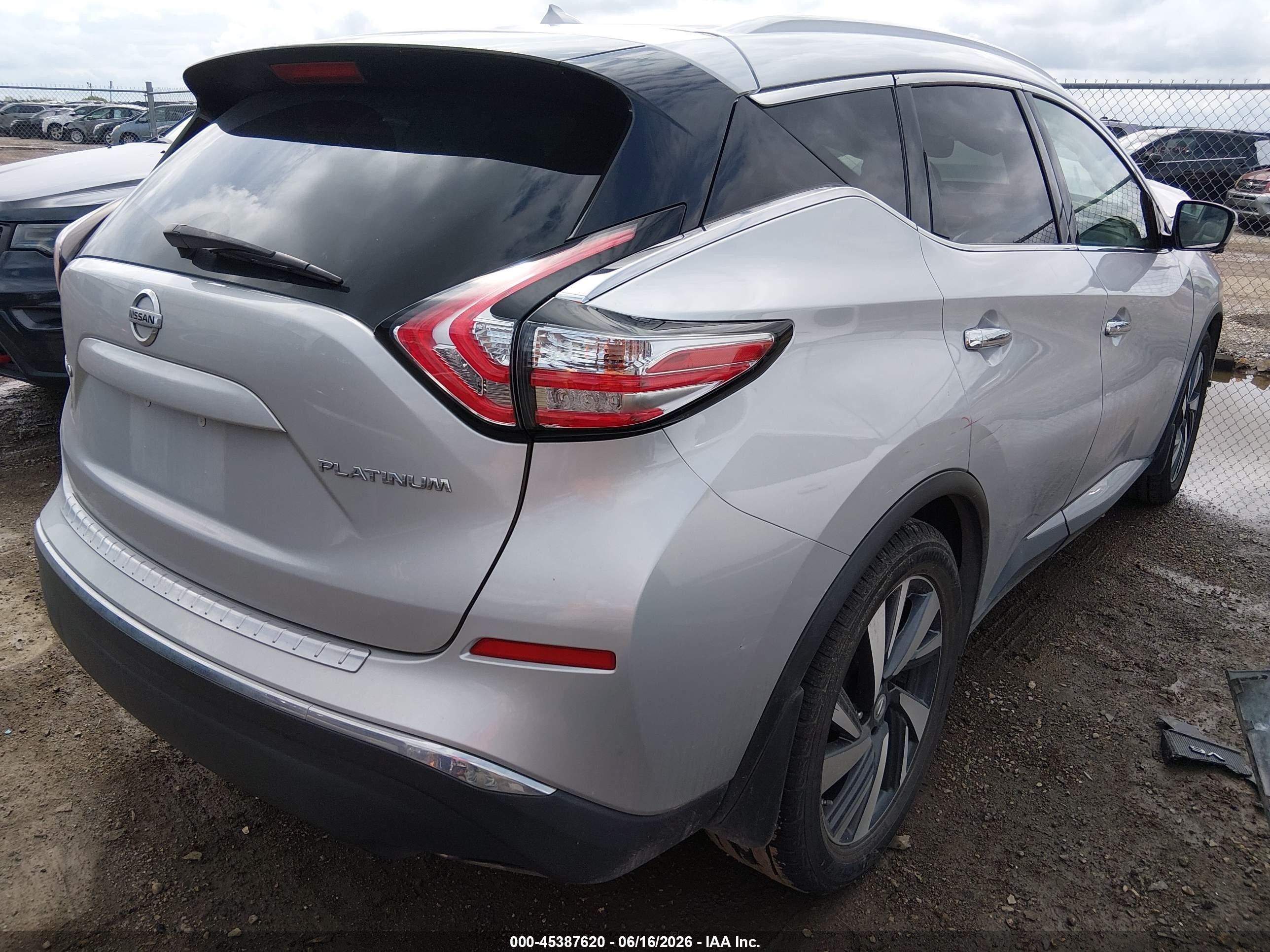 2015 Nissan Murano Platinum Silver vin: 5N1AZ2MG4FN210637