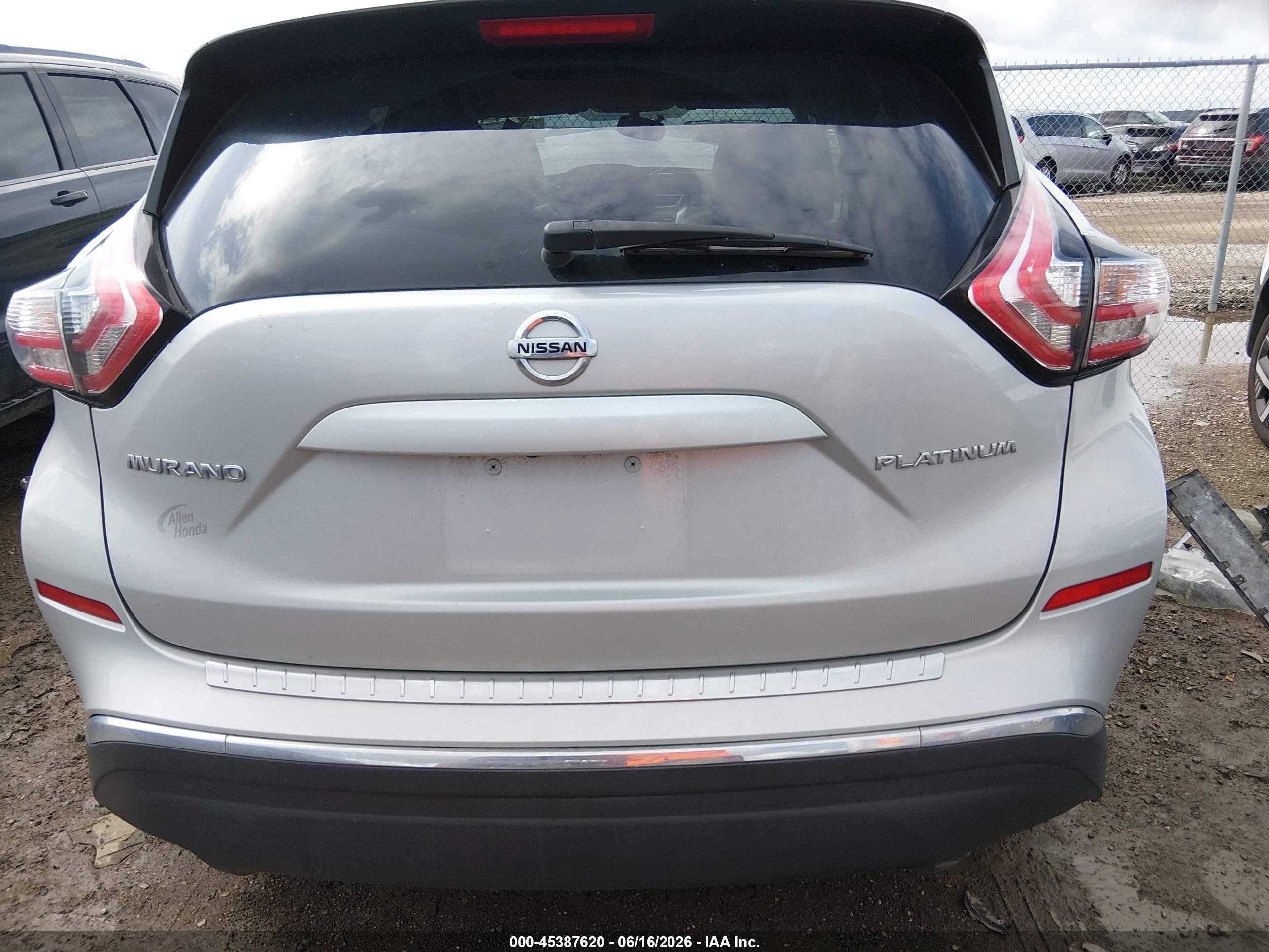 2015 Nissan Murano Platinum Silver vin: 5N1AZ2MG4FN210637