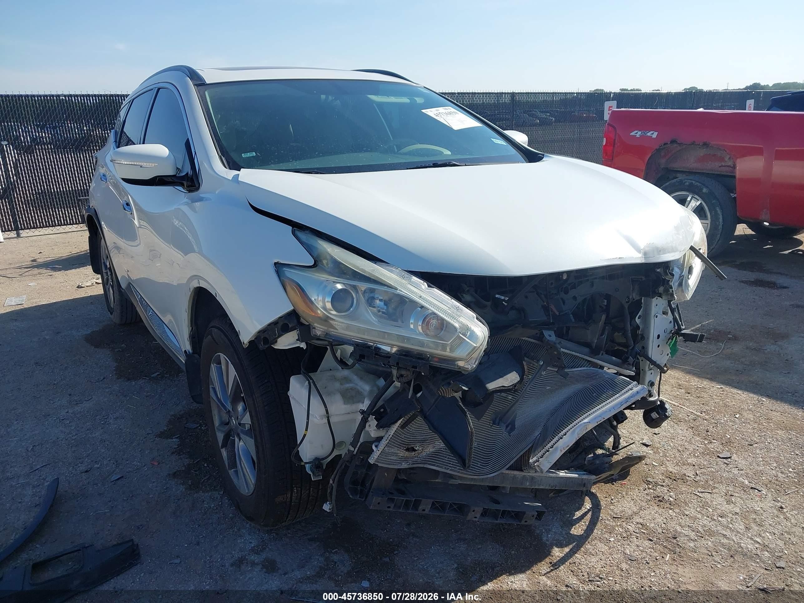 2015 Nissan Murano Sv White vin: 5N1AZ2MG4FN236266