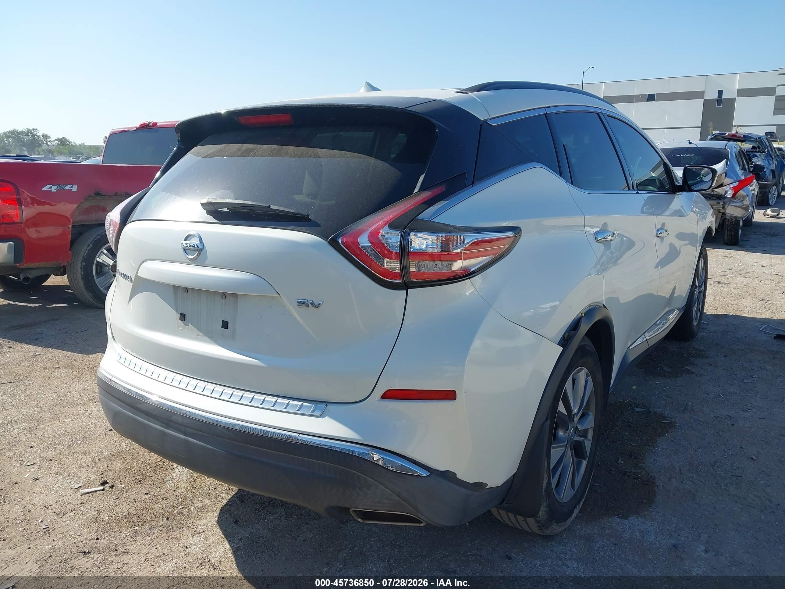 2015 Nissan Murano Sv White vin: 5N1AZ2MG4FN236266