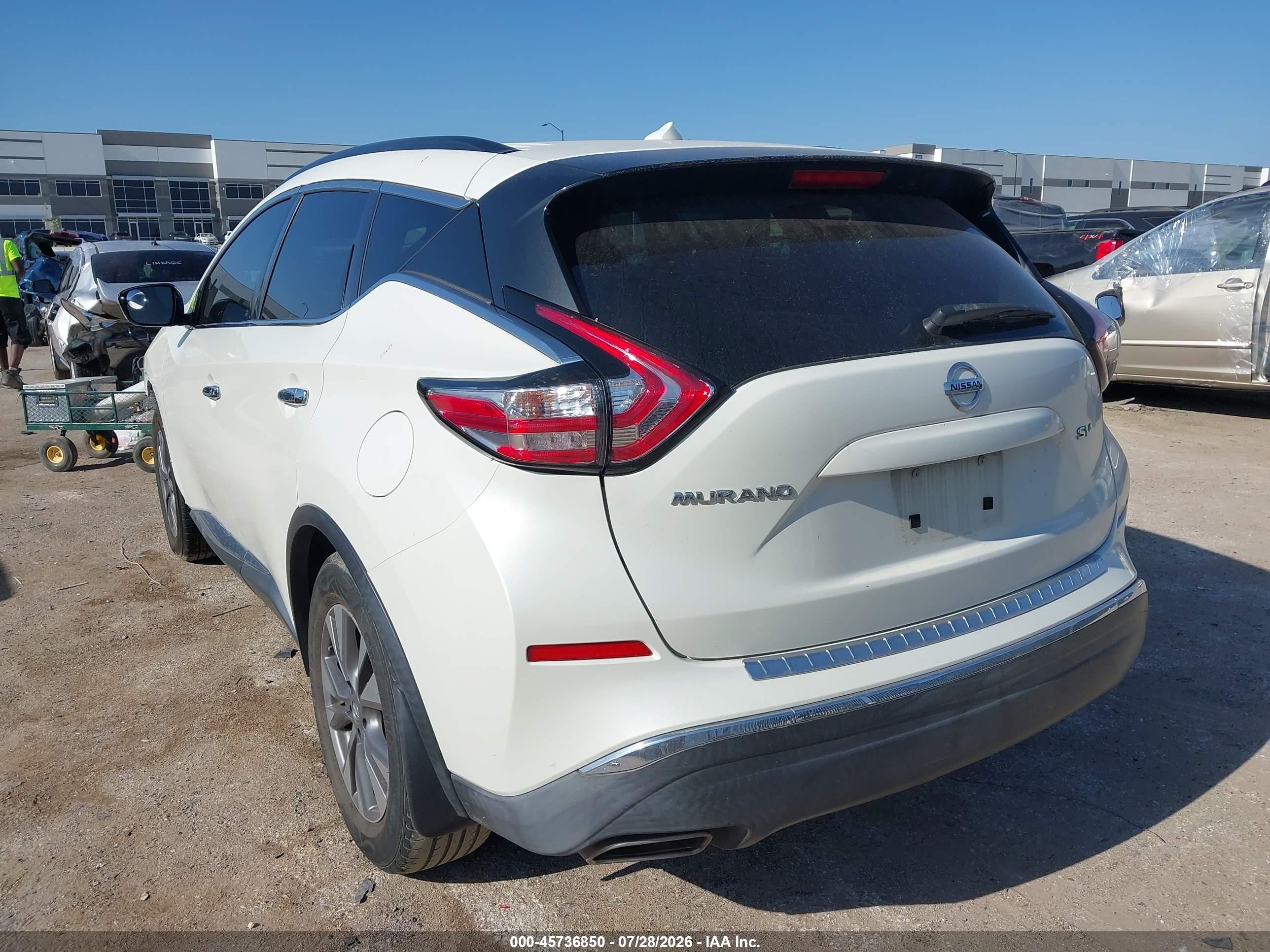 2015 Nissan Murano Sv White vin: 5N1AZ2MG4FN236266