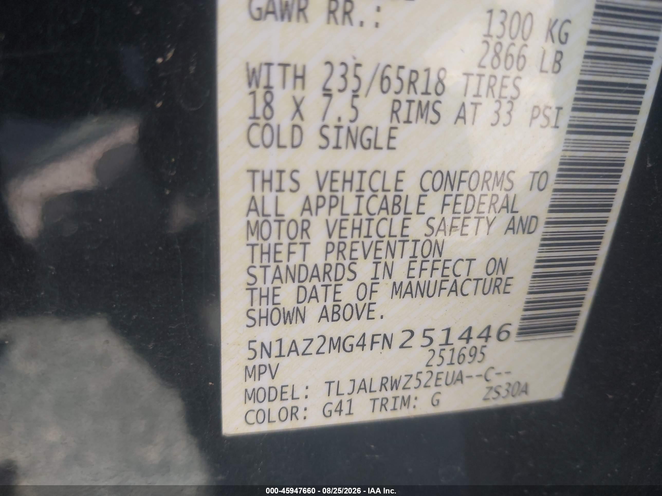 2015 Nissan Murano Sl Черный vin: 5N1AZ2MG4FN251446