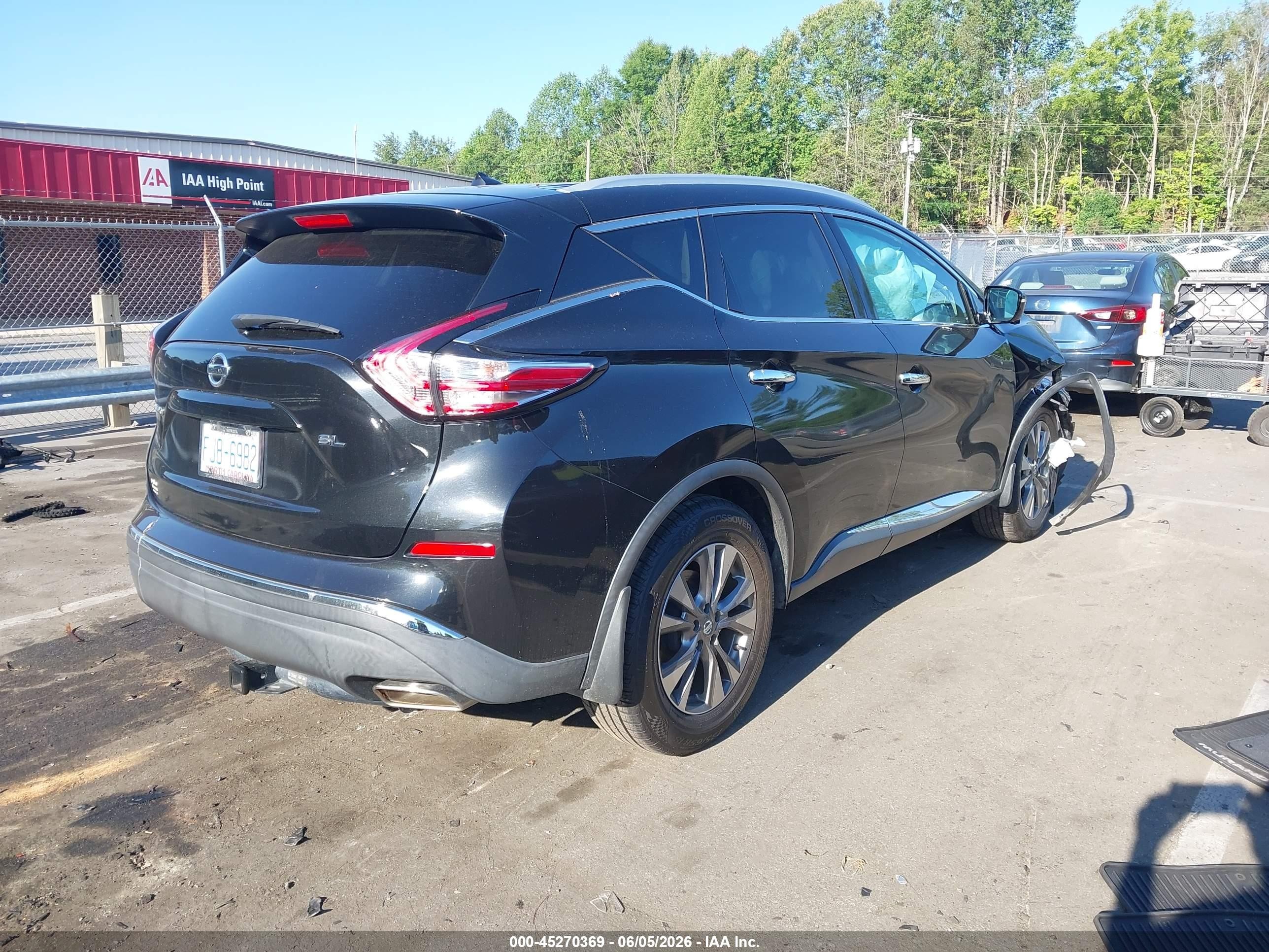 2015 Nissan Murano Sl Black vin: 5N1AZ2MG4FN262866