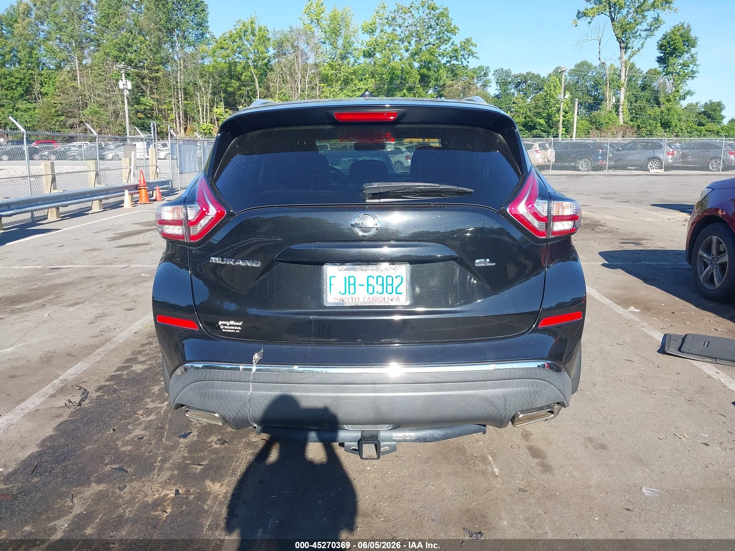2015 Nissan Murano Sl Black vin: 5N1AZ2MG4FN262866