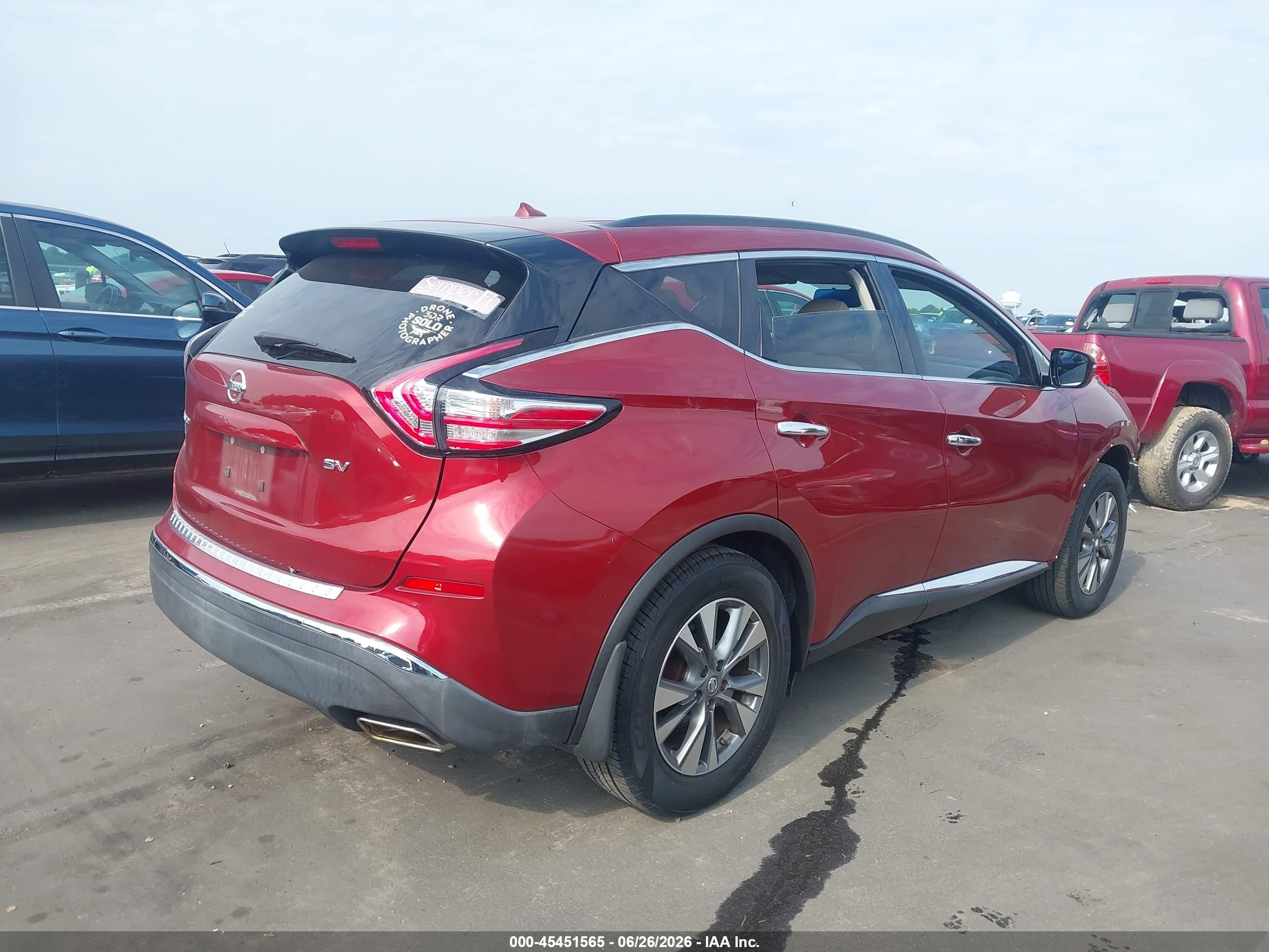 2015 Nissan Murano Sv Red vin: 5N1AZ2MG5FN234137
