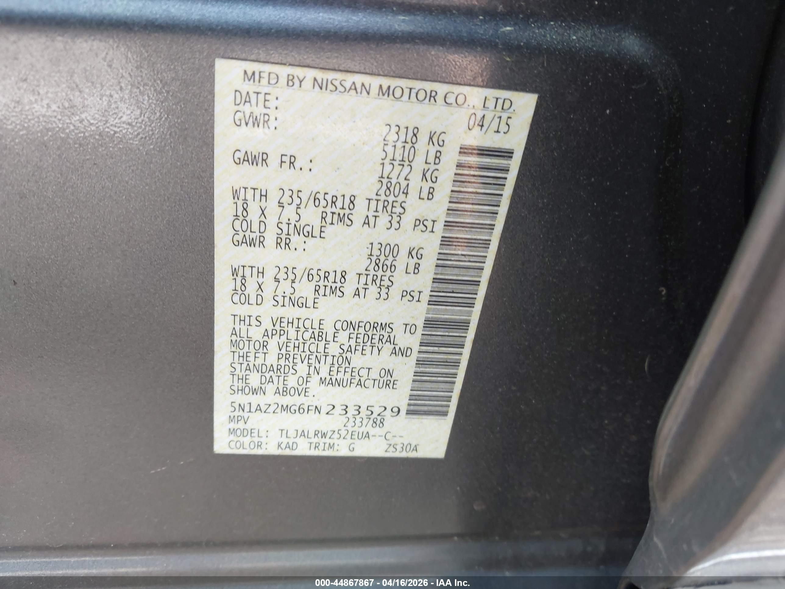 2015 Nissan Murano Sl Gray vin: 5N1AZ2MG6FN233529