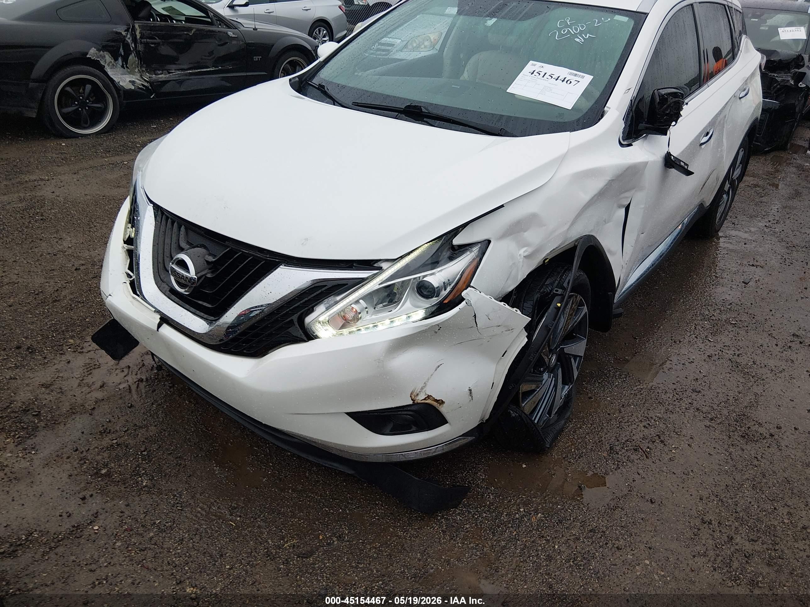 2015 Nissan Murano Platinum White vin: 5N1AZ2MG7FN211622