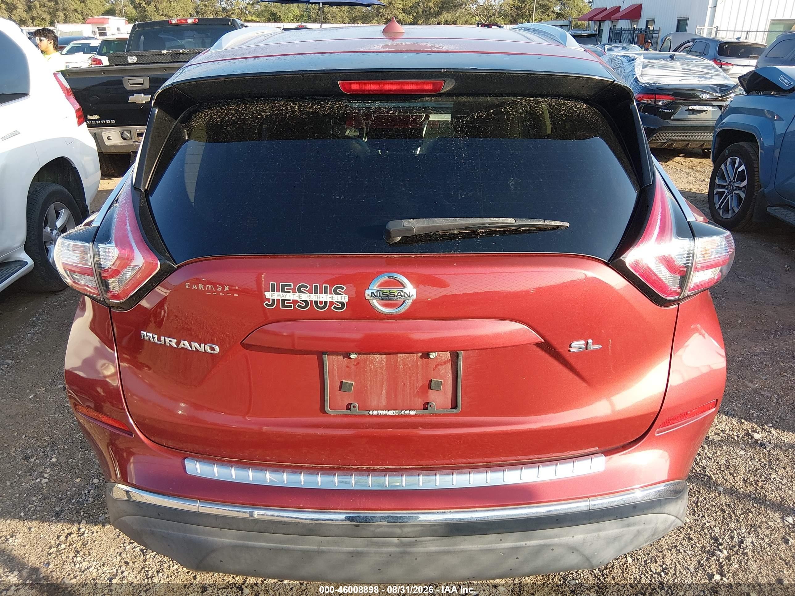 2015 Nissan Murano Sl Red vin: 5N1AZ2MG8FN229319