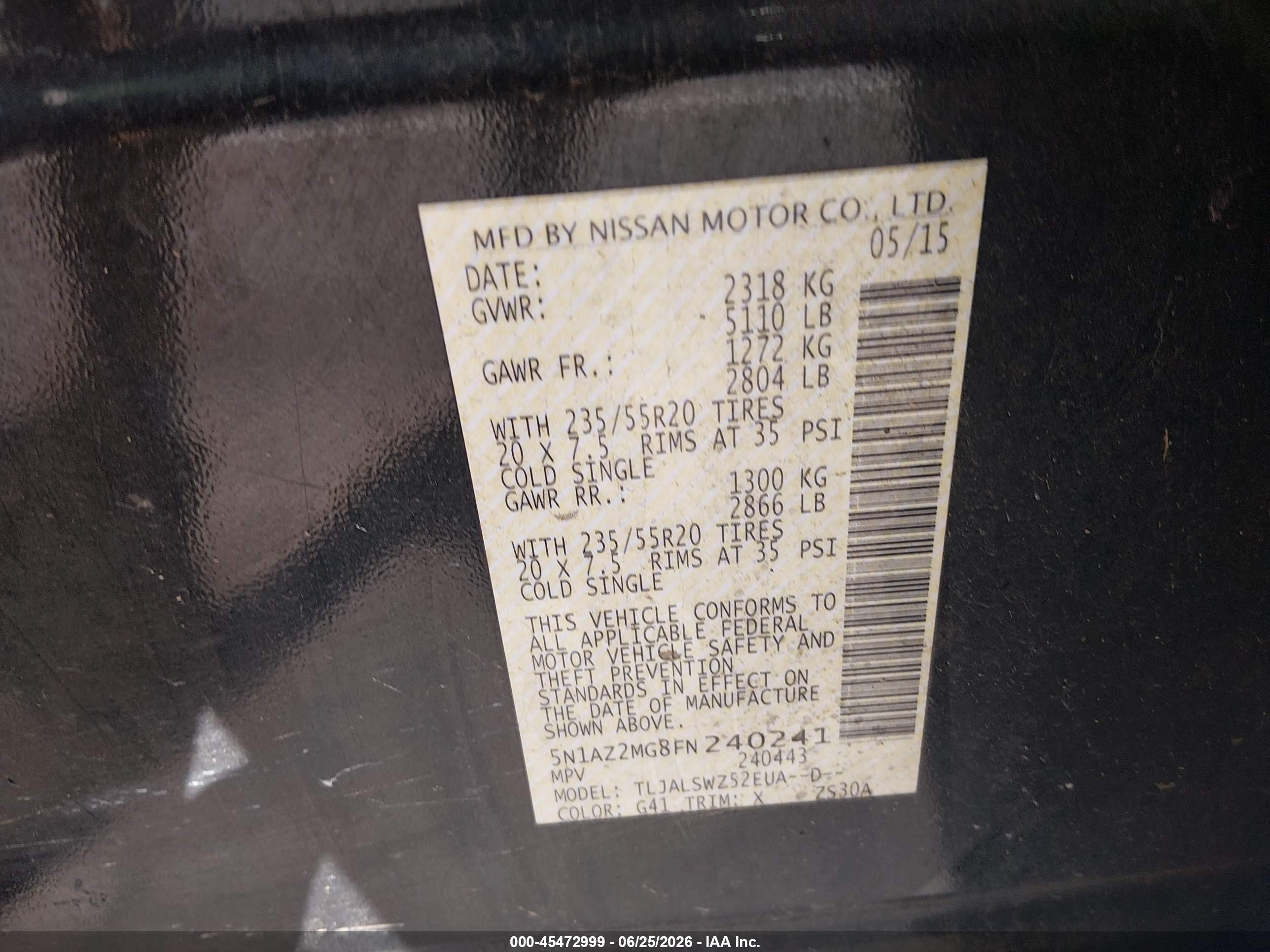 2015 Nissan Murano Platinum Black vin: 5N1AZ2MG8FN240241