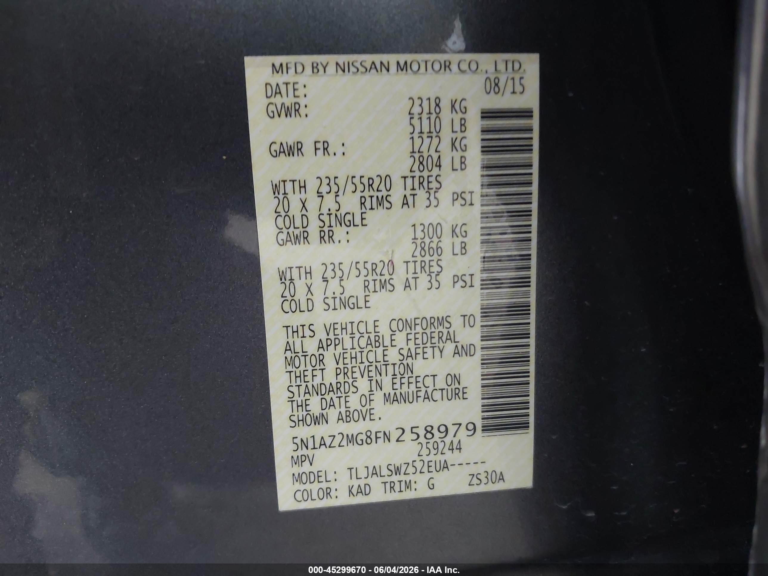 2015 Nissan Murano Platinum Gray vin: 5N1AZ2MG8FN258979