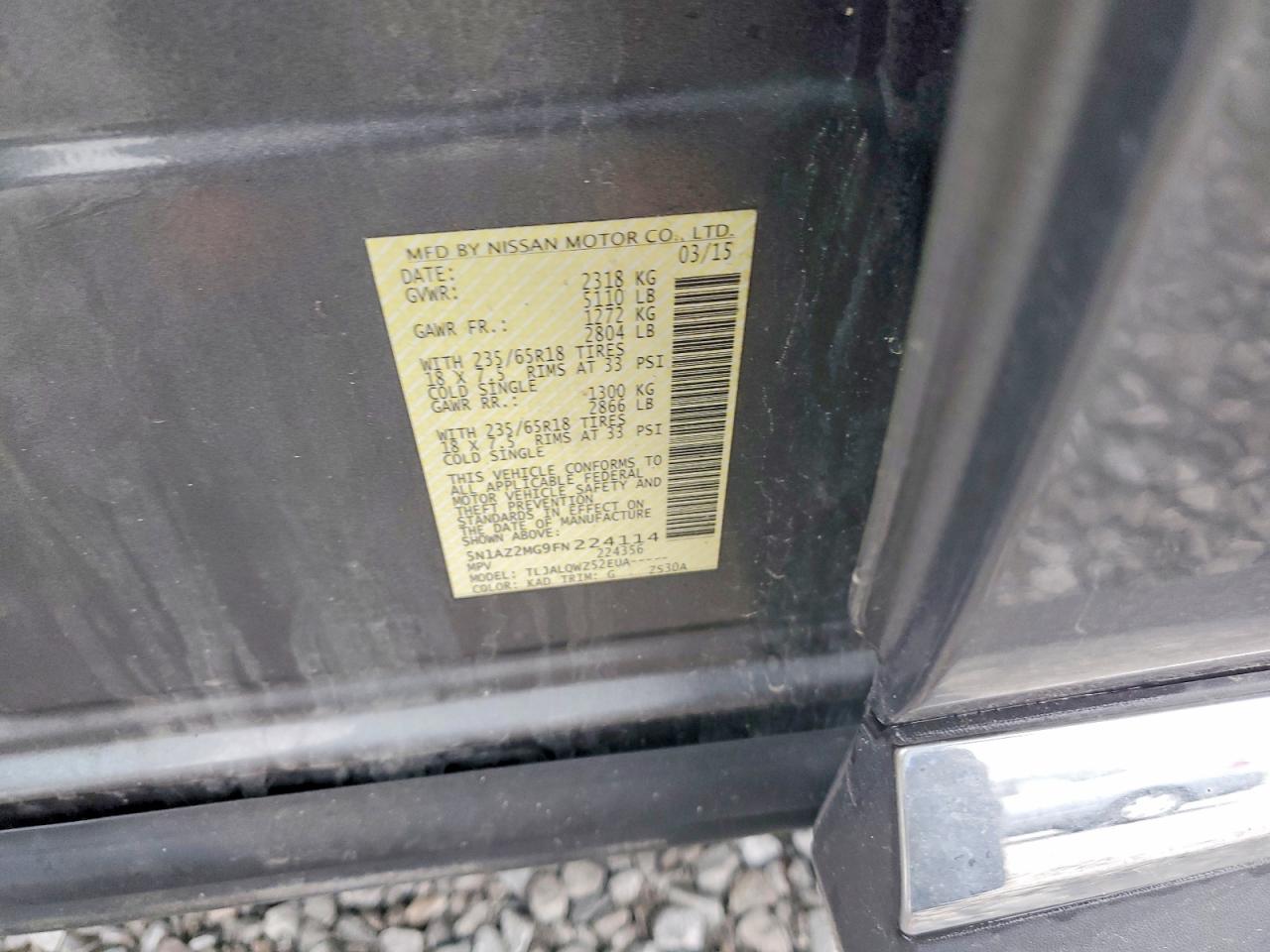 2015 Nissan Murano Sv Gray vin: 5N1AZ2MG9FN224114