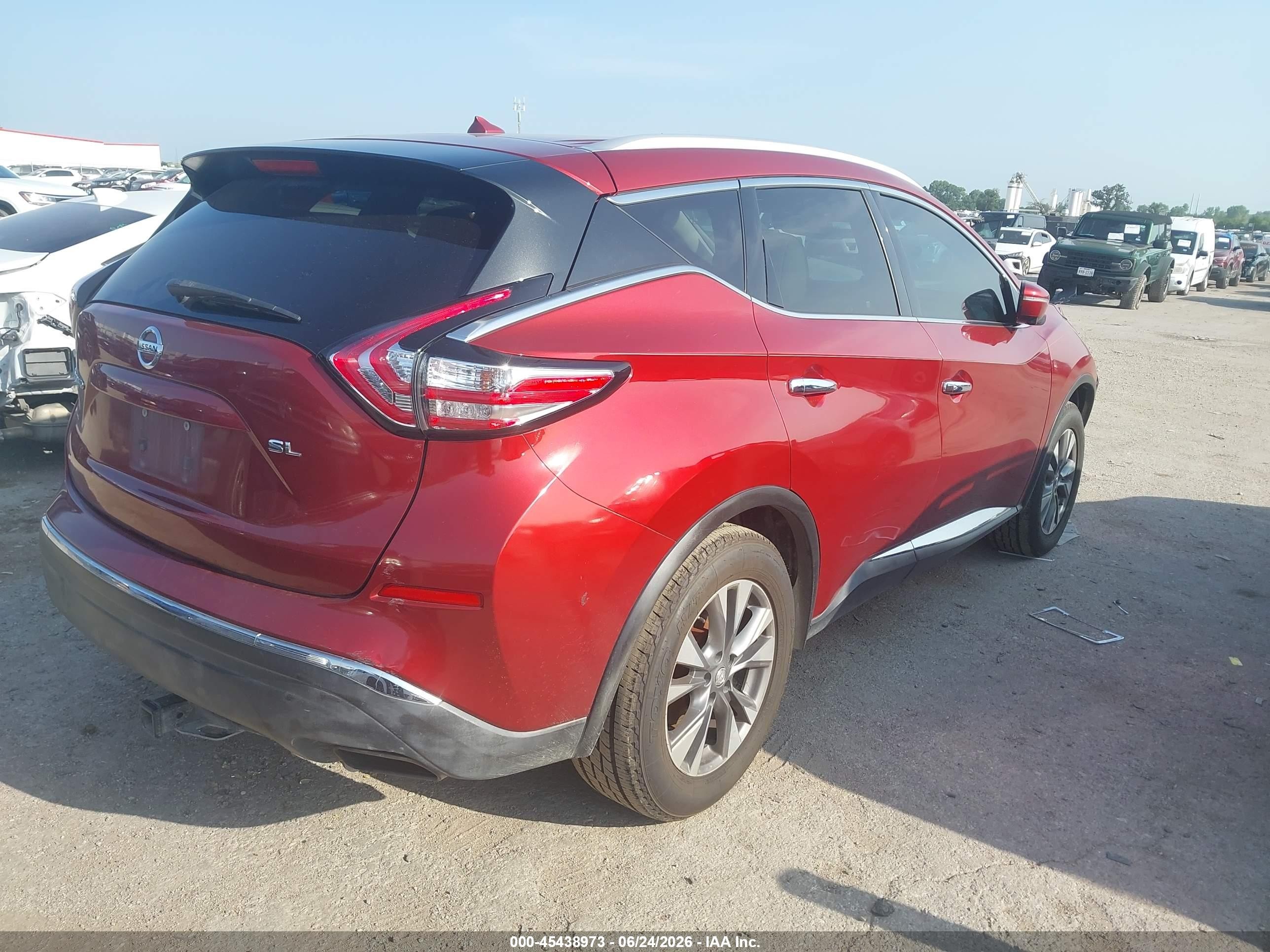 2015 Nissan Murano Sl Red vin: 5N1AZ2MG9FN279002