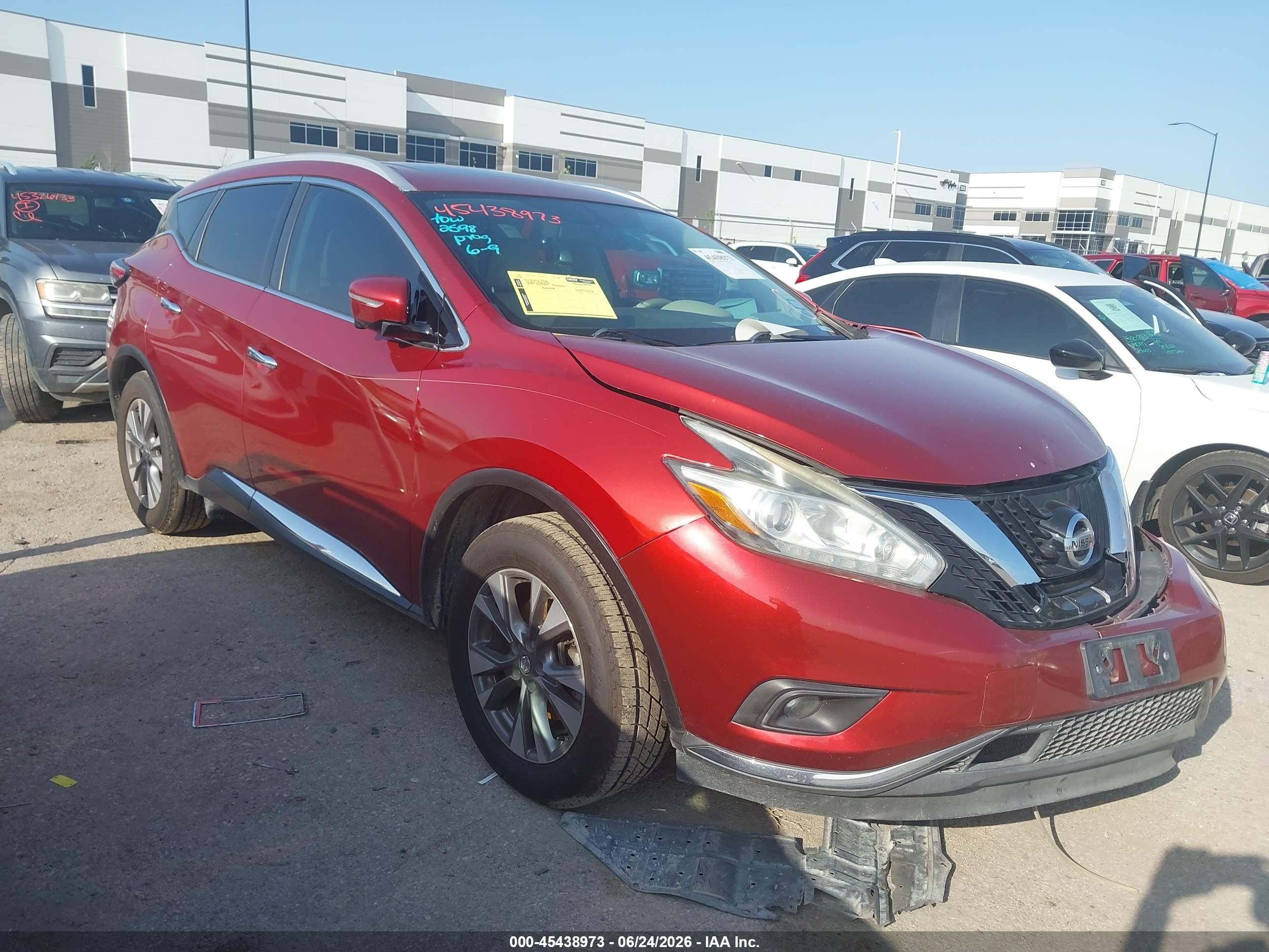 2015 Nissan Murano Sl Red vin: 5N1AZ2MG9FN279002