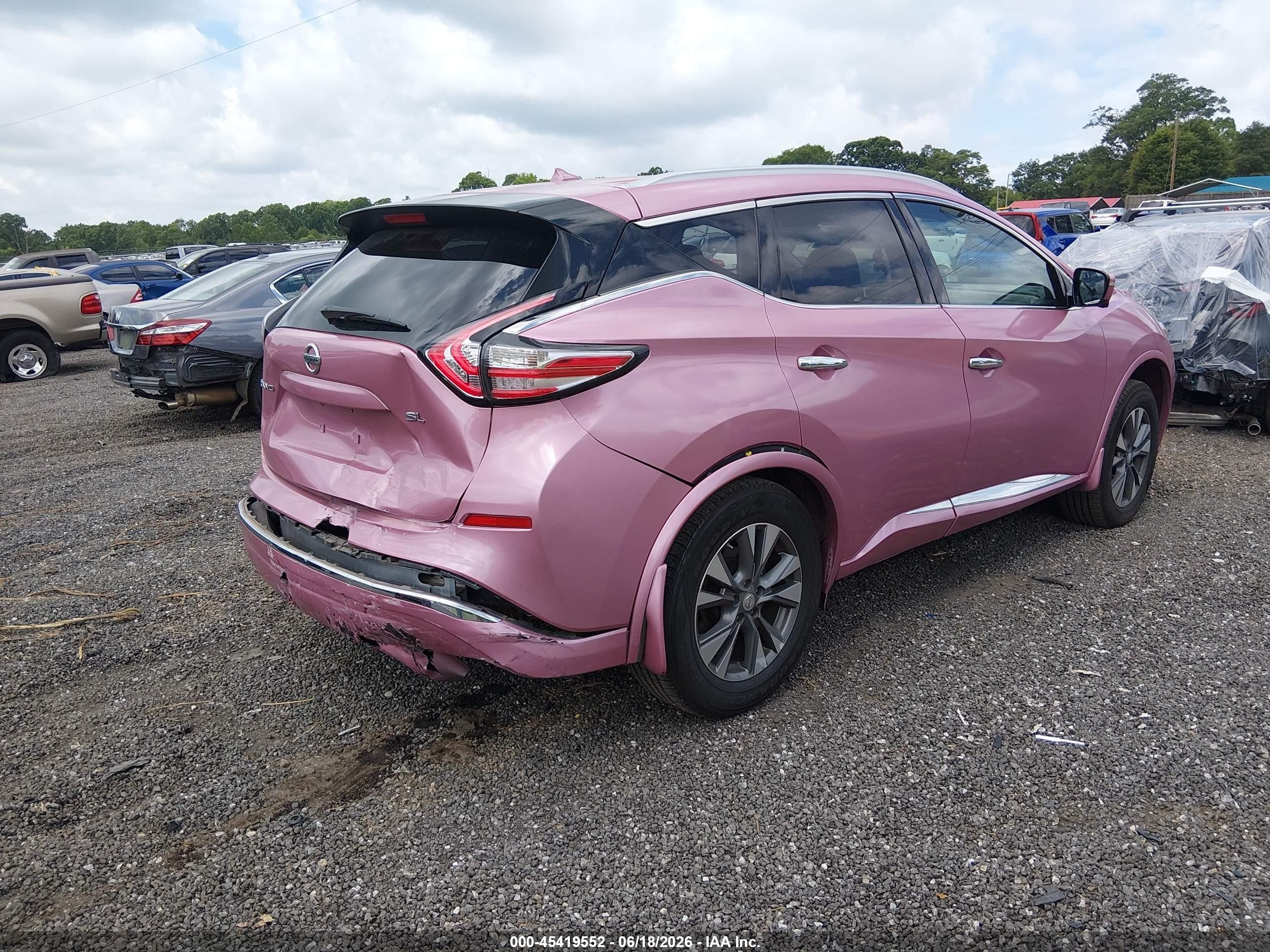 2015 Nissan Murano Sl Pink vin: 5N1AZ2MGXFN201635