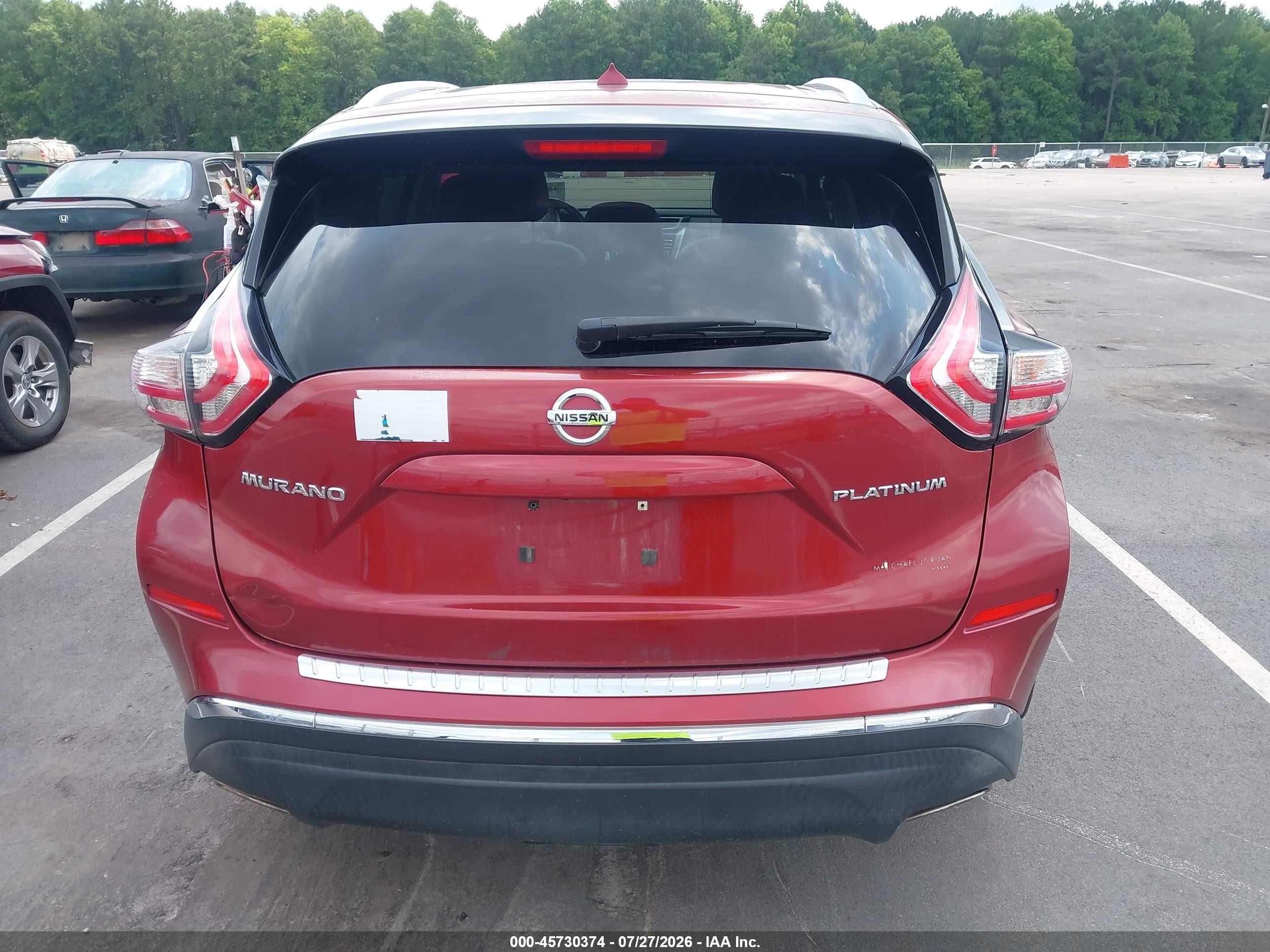 2015 Nissan Murano Platinum Red vin: 5N1AZ2MGXFN208536