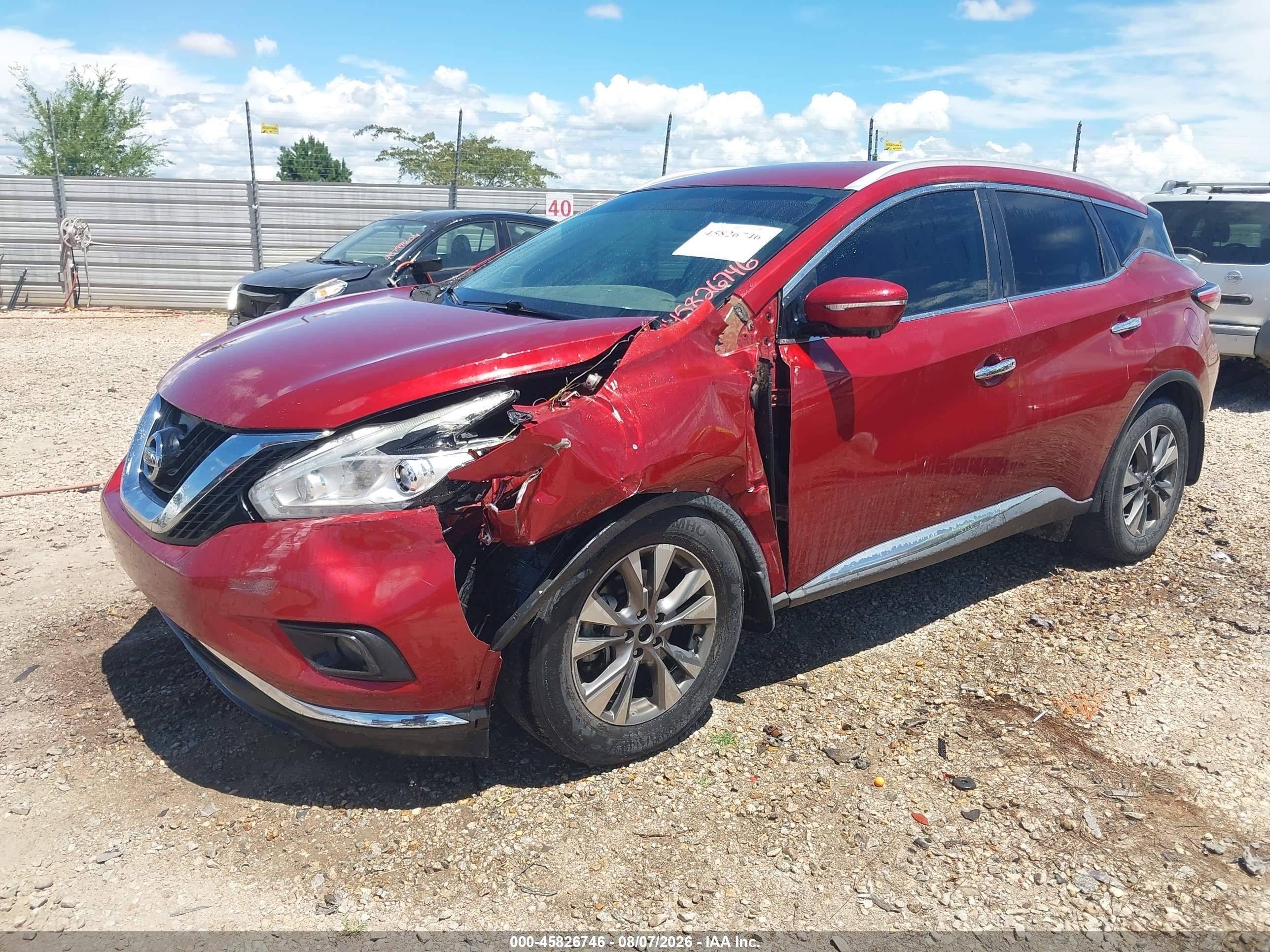 2015 Nissan Murano Sl Бордовый vin: 5N1AZ2MGXFN228916