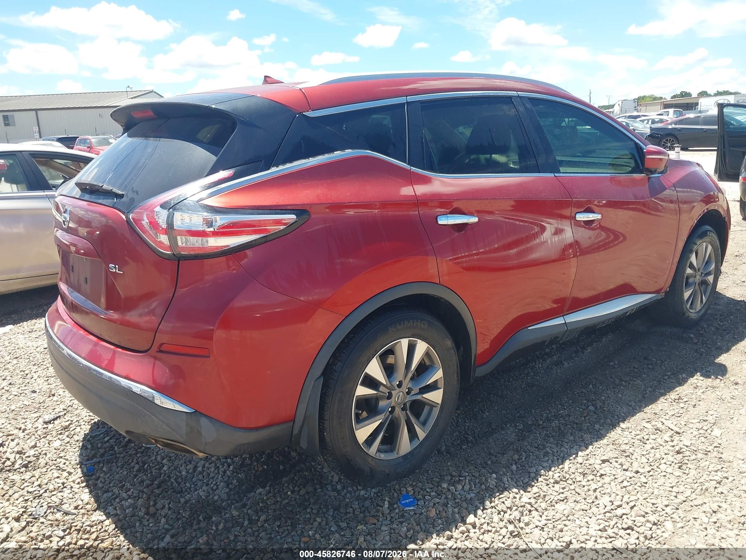 2015 Nissan Murano Sl Бордовый vin: 5N1AZ2MGXFN228916