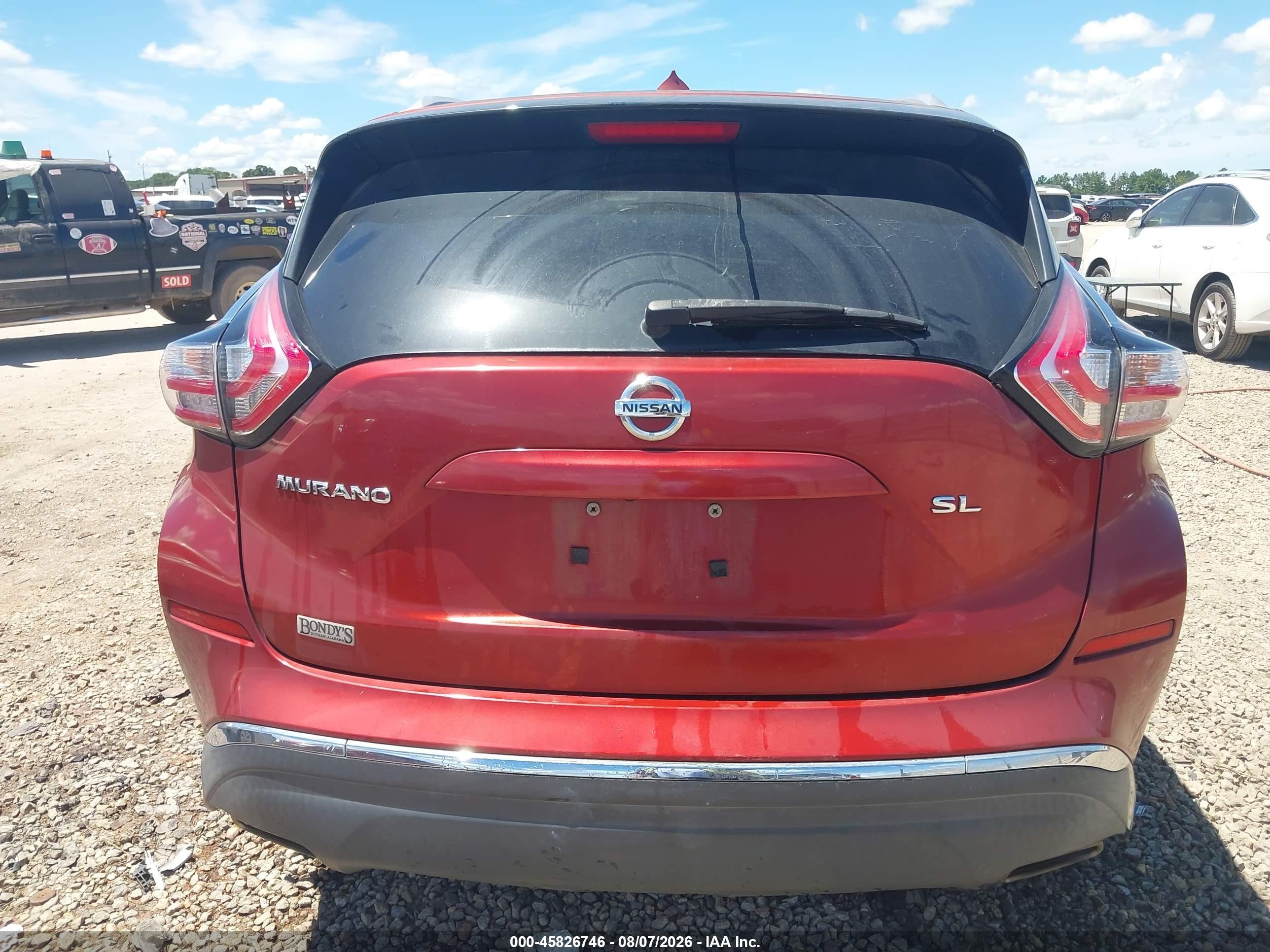 2015 Nissan Murano Sl Бордовый vin: 5N1AZ2MGXFN228916