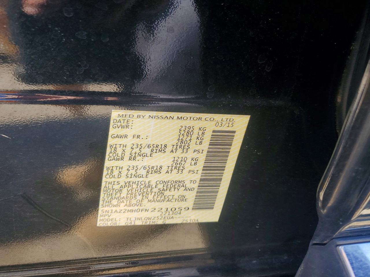 2015 Nissan Murano S Черный vin: 5N1AZ2MH0FN221059