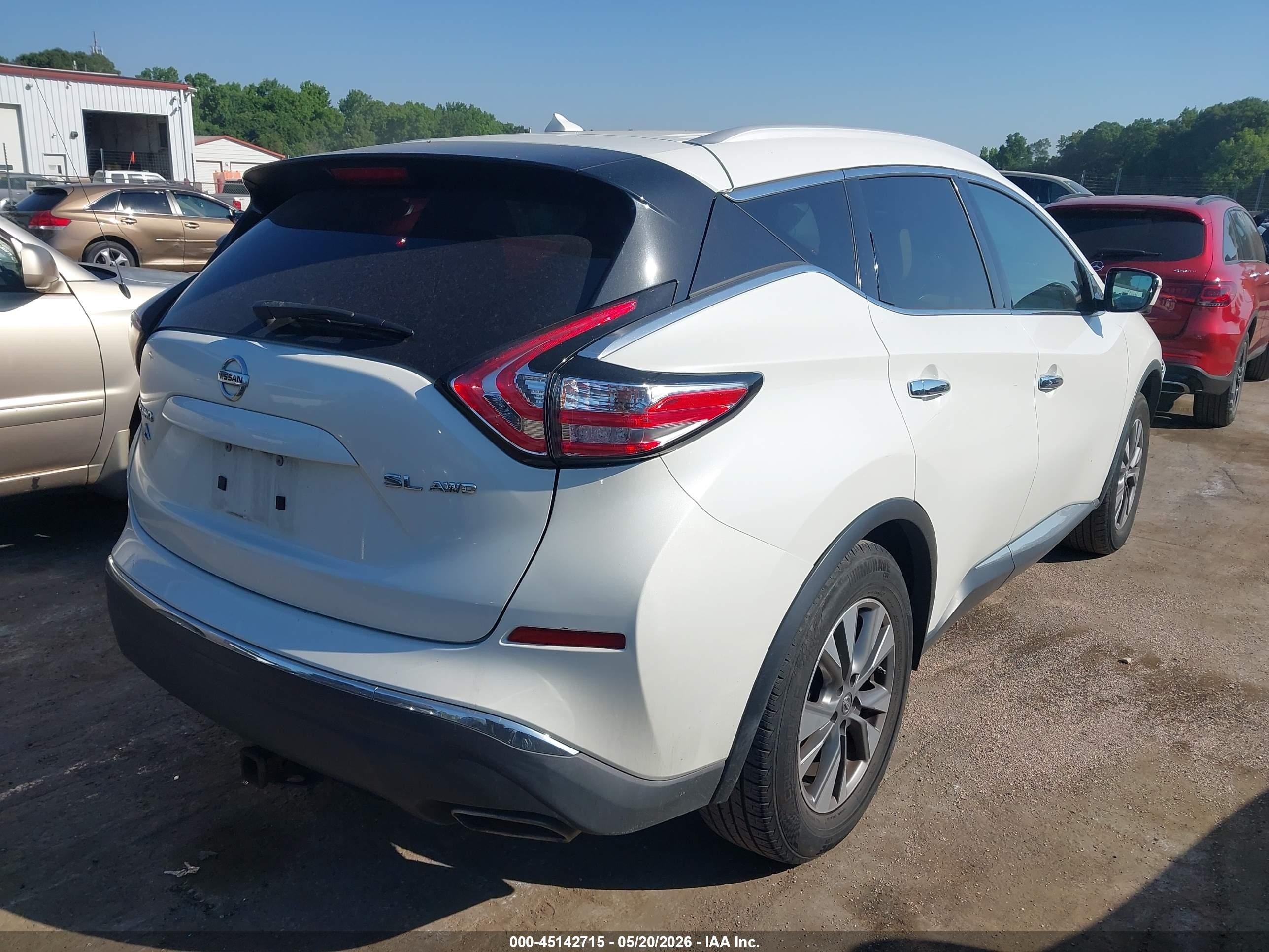 2015 Nissan Murano Sl White vin: 5N1AZ2MH0FN250710