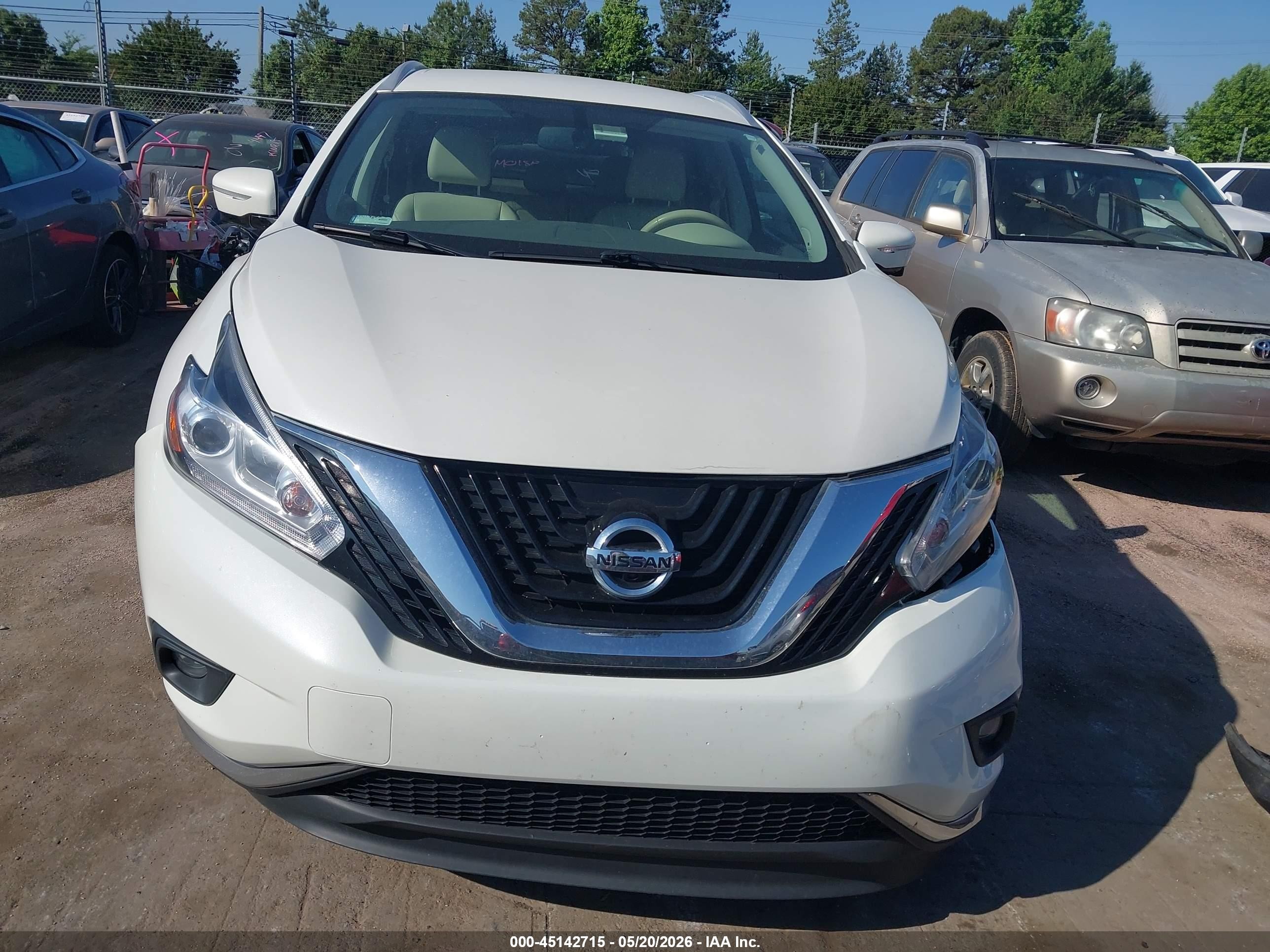 2015 Nissan Murano Sl White vin: 5N1AZ2MH0FN250710