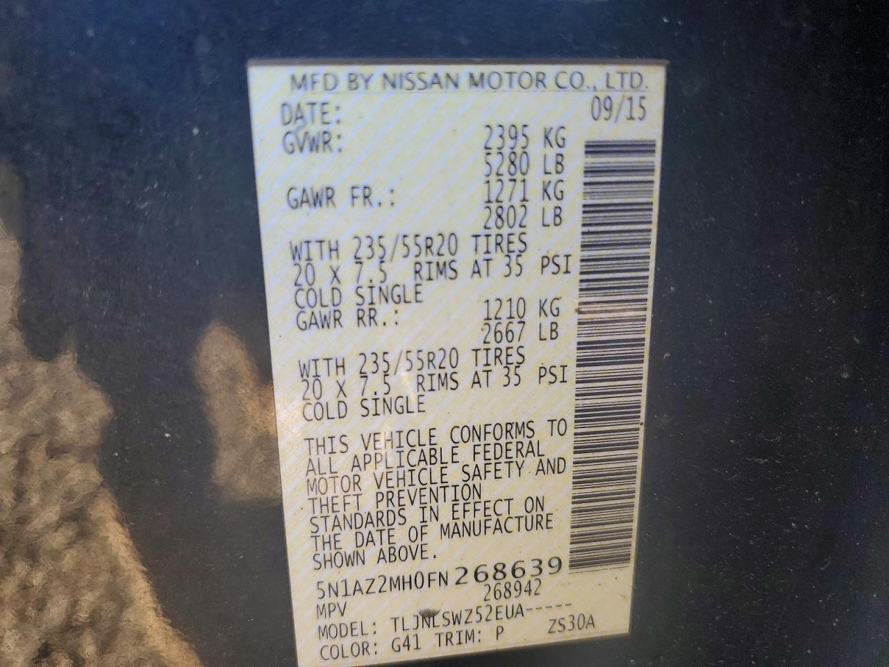 2015 Nissan Murano Platinum Black vin: 5N1AZ2MH0FN268639