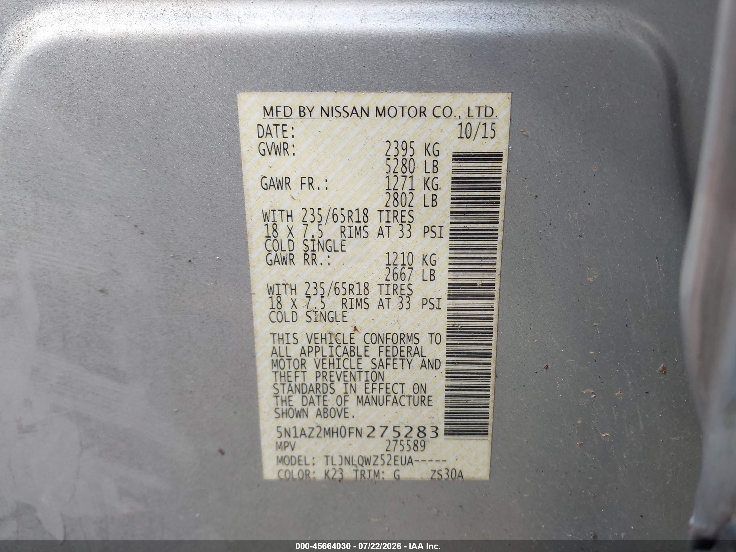 2015 Nissan Murano Sv Серебряный vin: 5N1AZ2MH0FN275283