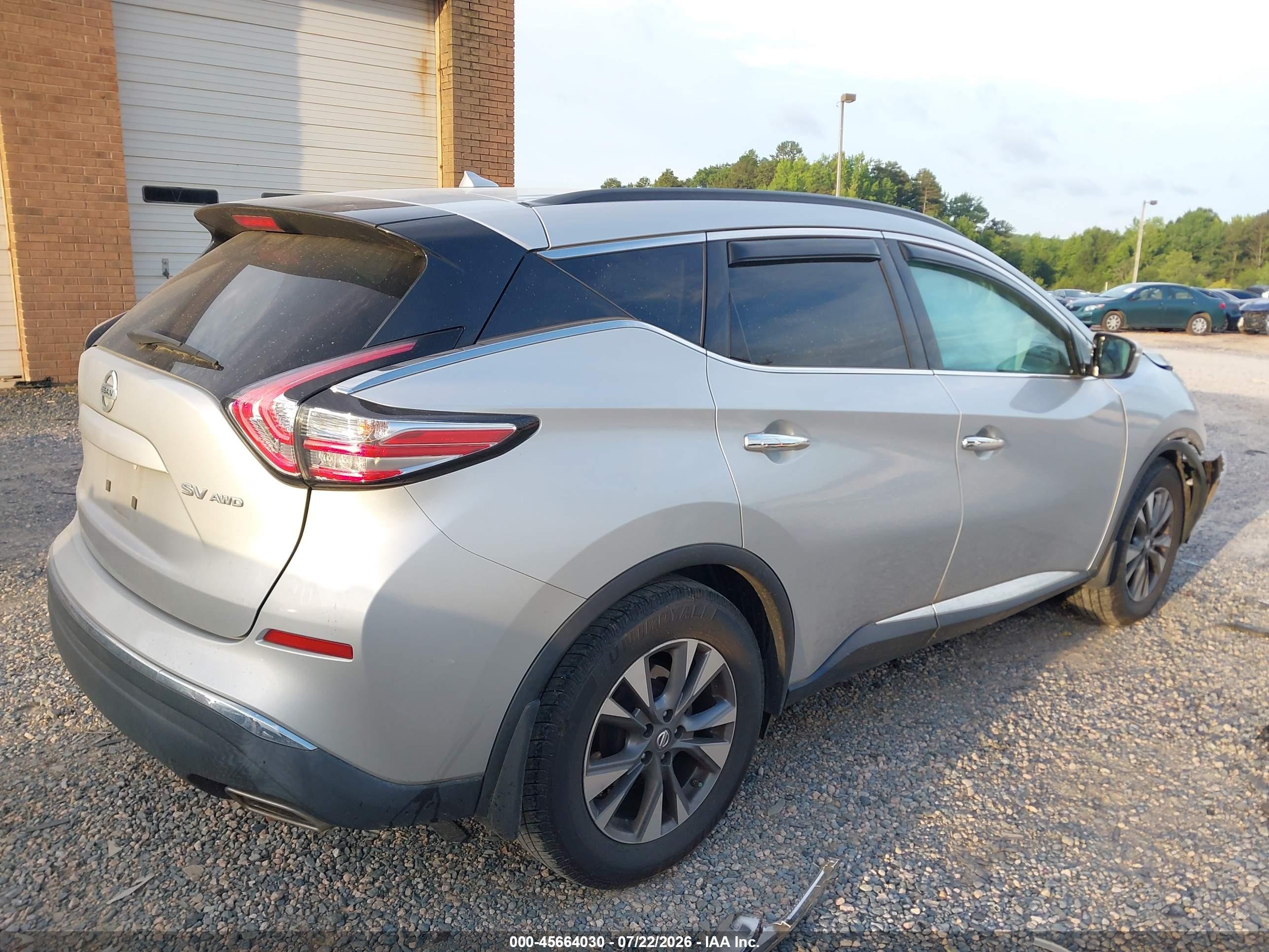2015 Nissan Murano Sv Серебряный vin: 5N1AZ2MH0FN275283