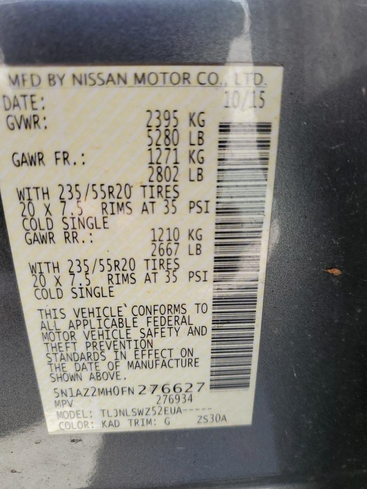 2015 Nissan Murano S Gray vin: 5N1AZ2MH0FN276627