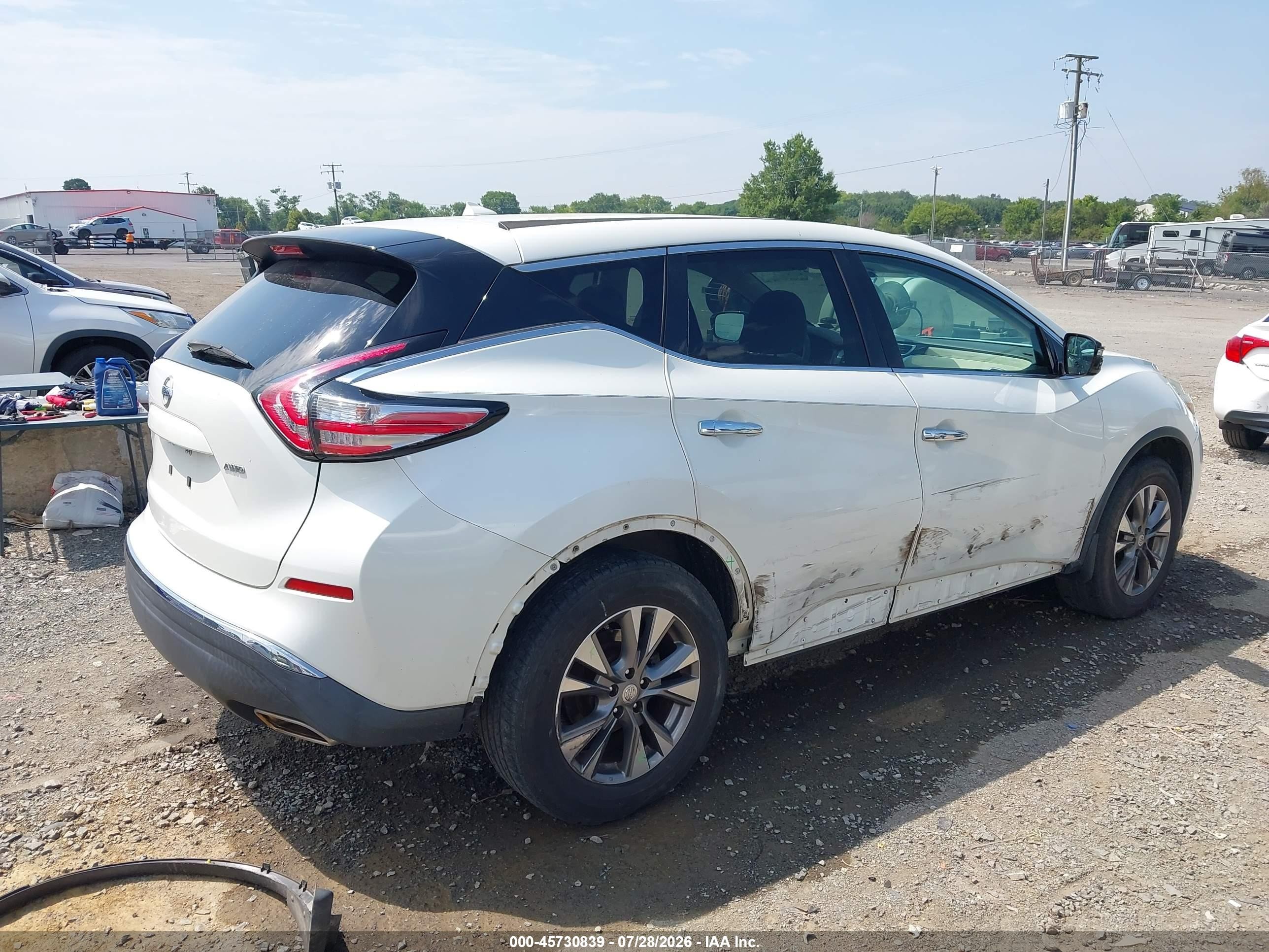 2015 Nissan Murano S White vin: 5N1AZ2MH1FN204478