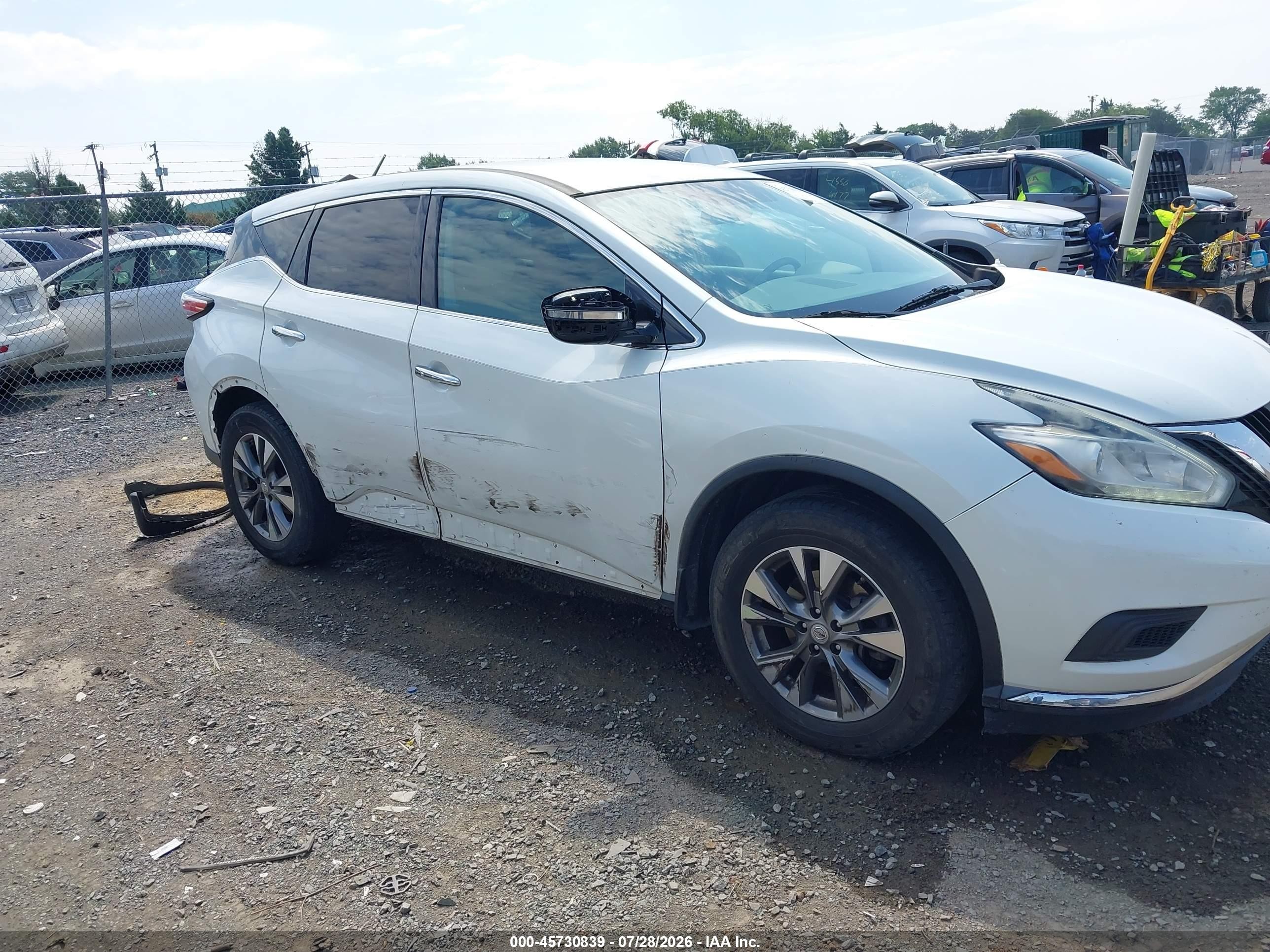 2015 Nissan Murano S White vin: 5N1AZ2MH1FN204478