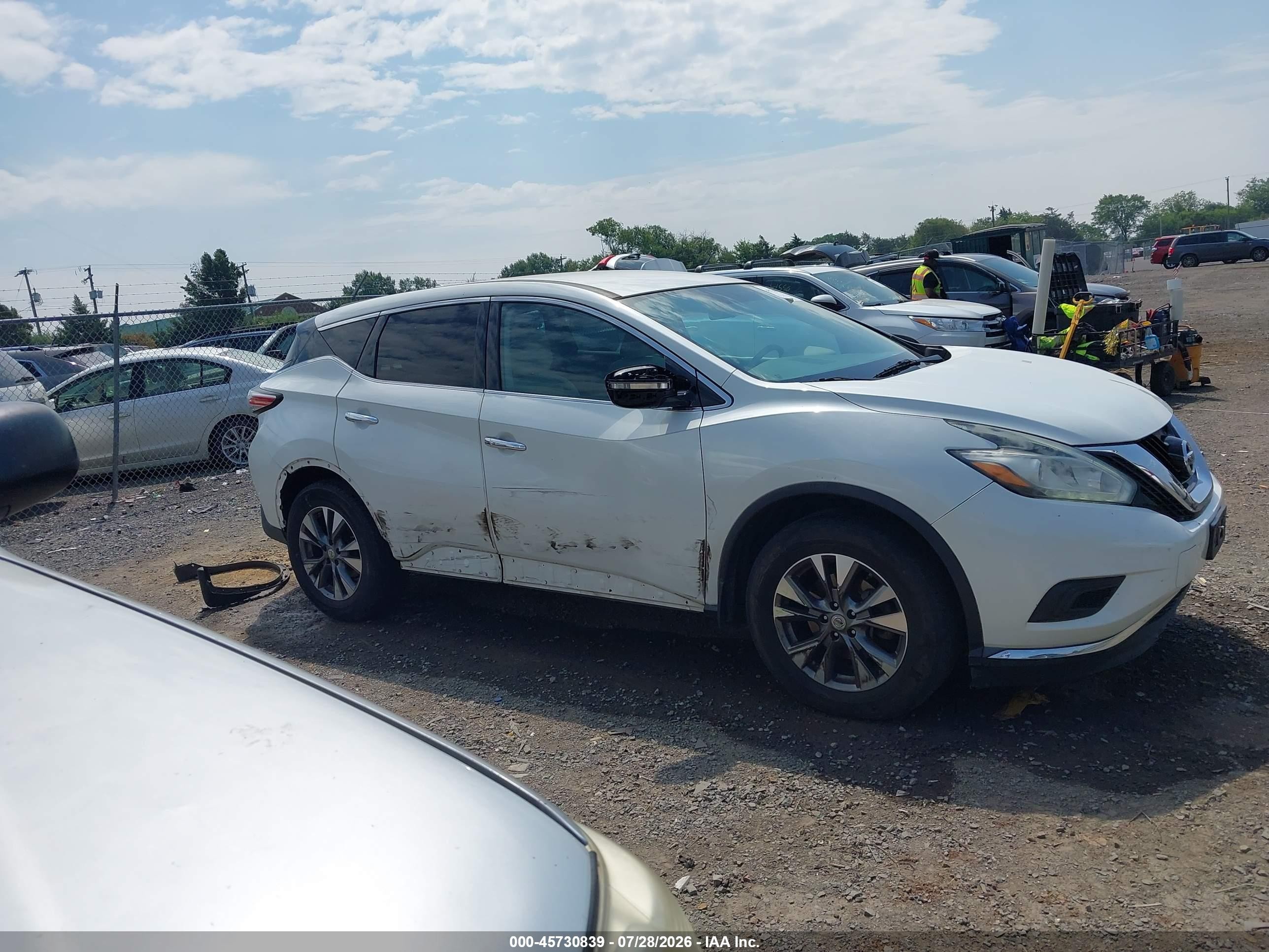 2015 Nissan Murano S White vin: 5N1AZ2MH1FN204478