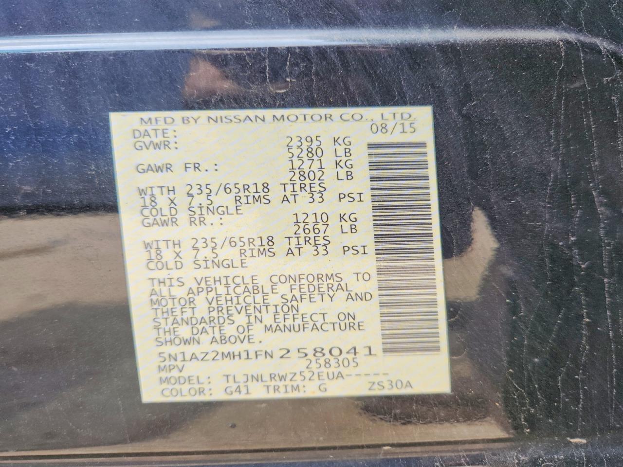 2015 Nissan Murano Sl Черный vin: 5N1AZ2MH1FN258041