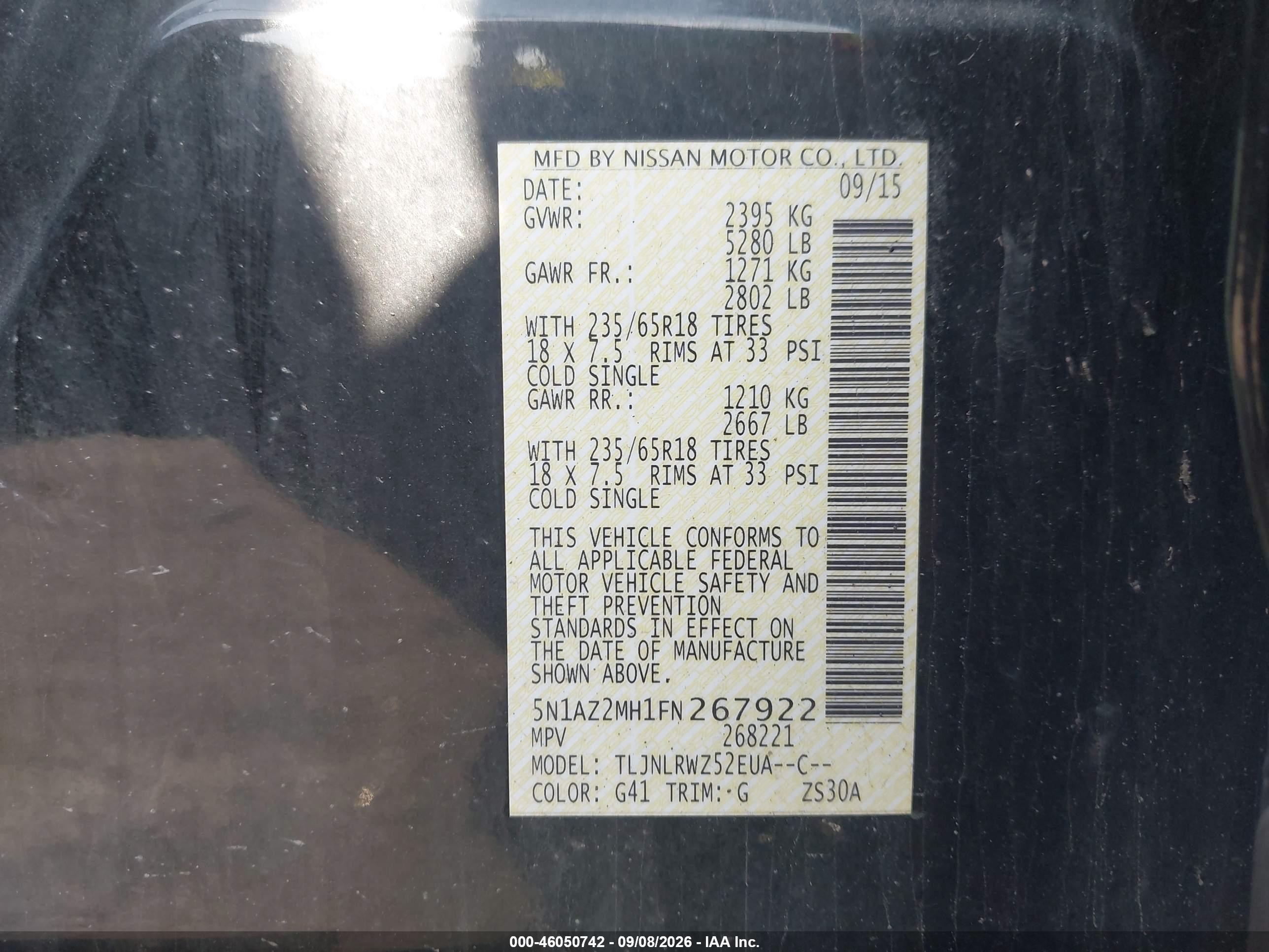 2015 Nissan Murano Sl Black vin: 5N1AZ2MH1FN267922