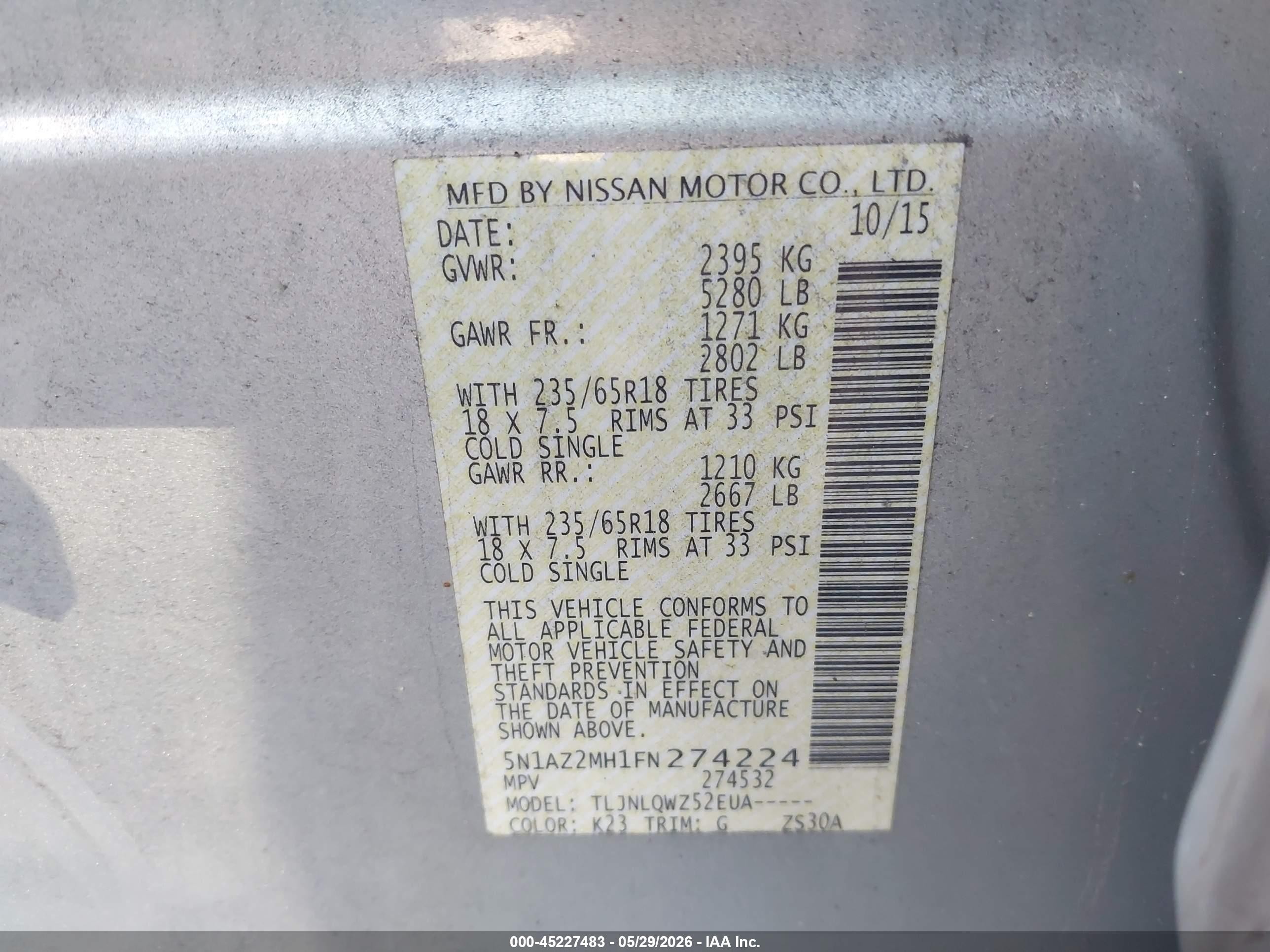 2015 Nissan Murano Sv Silver vin: 5N1AZ2MH1FN274224