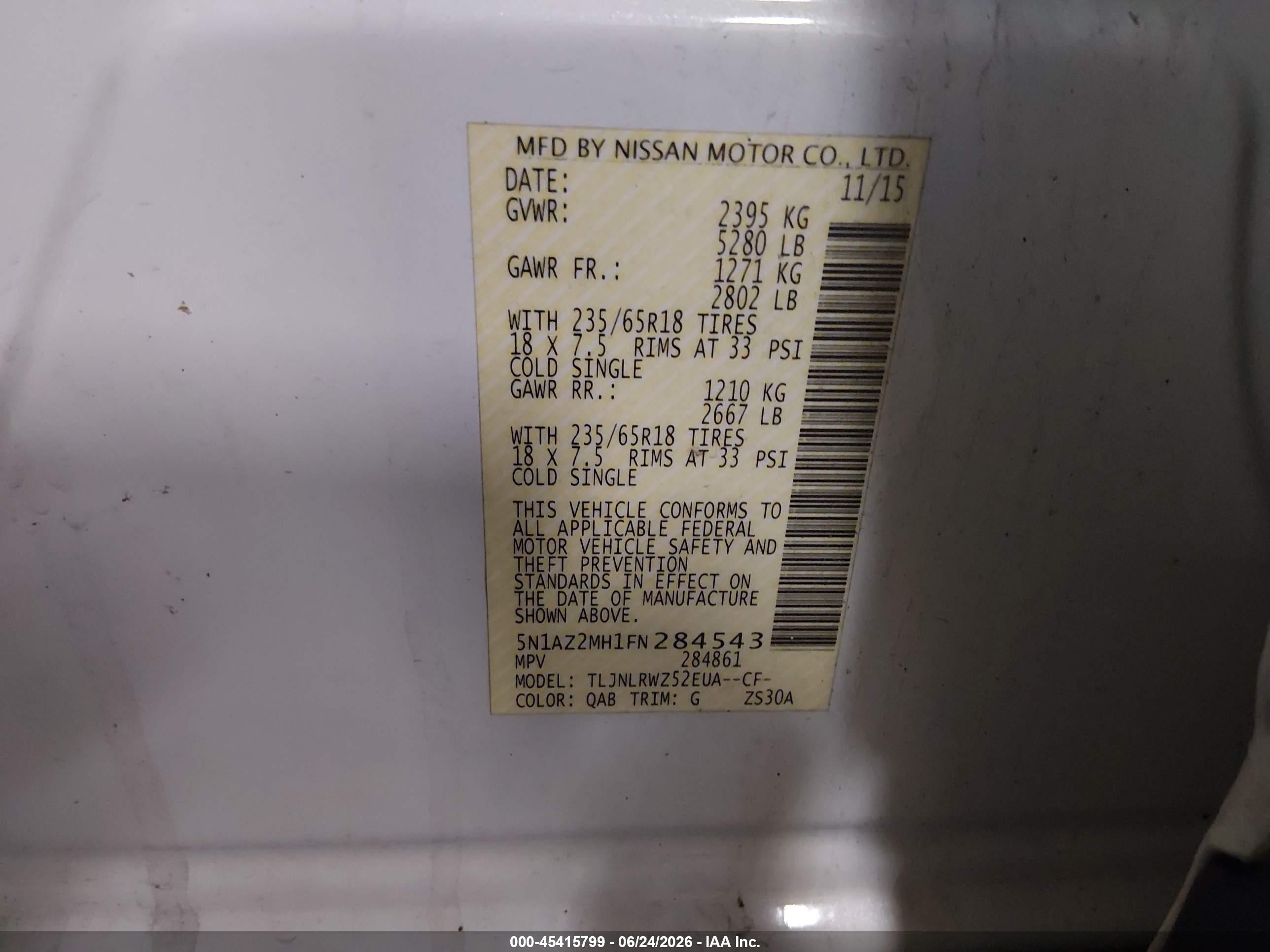 2015 Nissan Murano Sl White vin: 5N1AZ2MH1FN284543