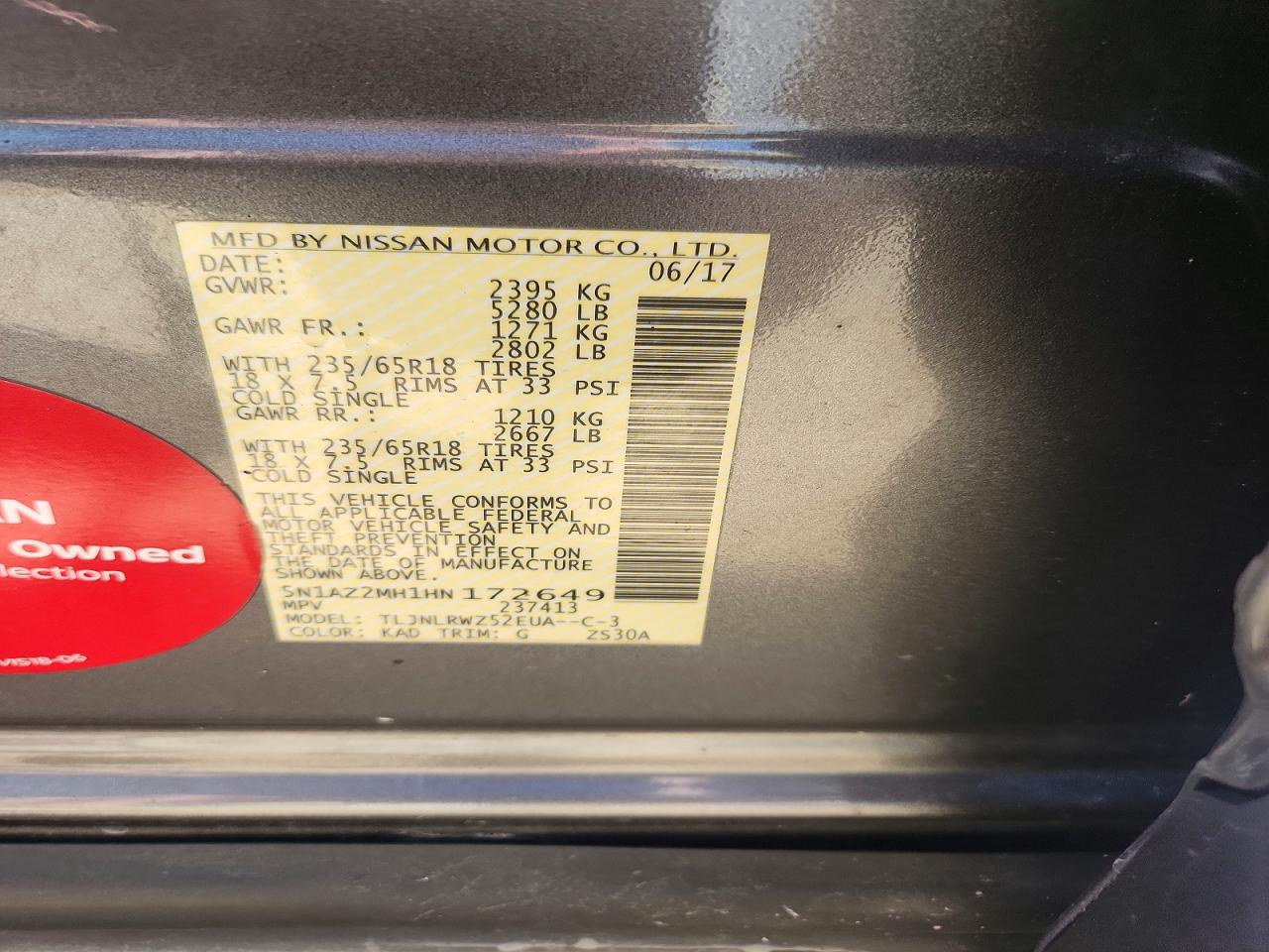 2017 Nissan Murano Sl Серый vin: 5N1AZ2MH1HN172649