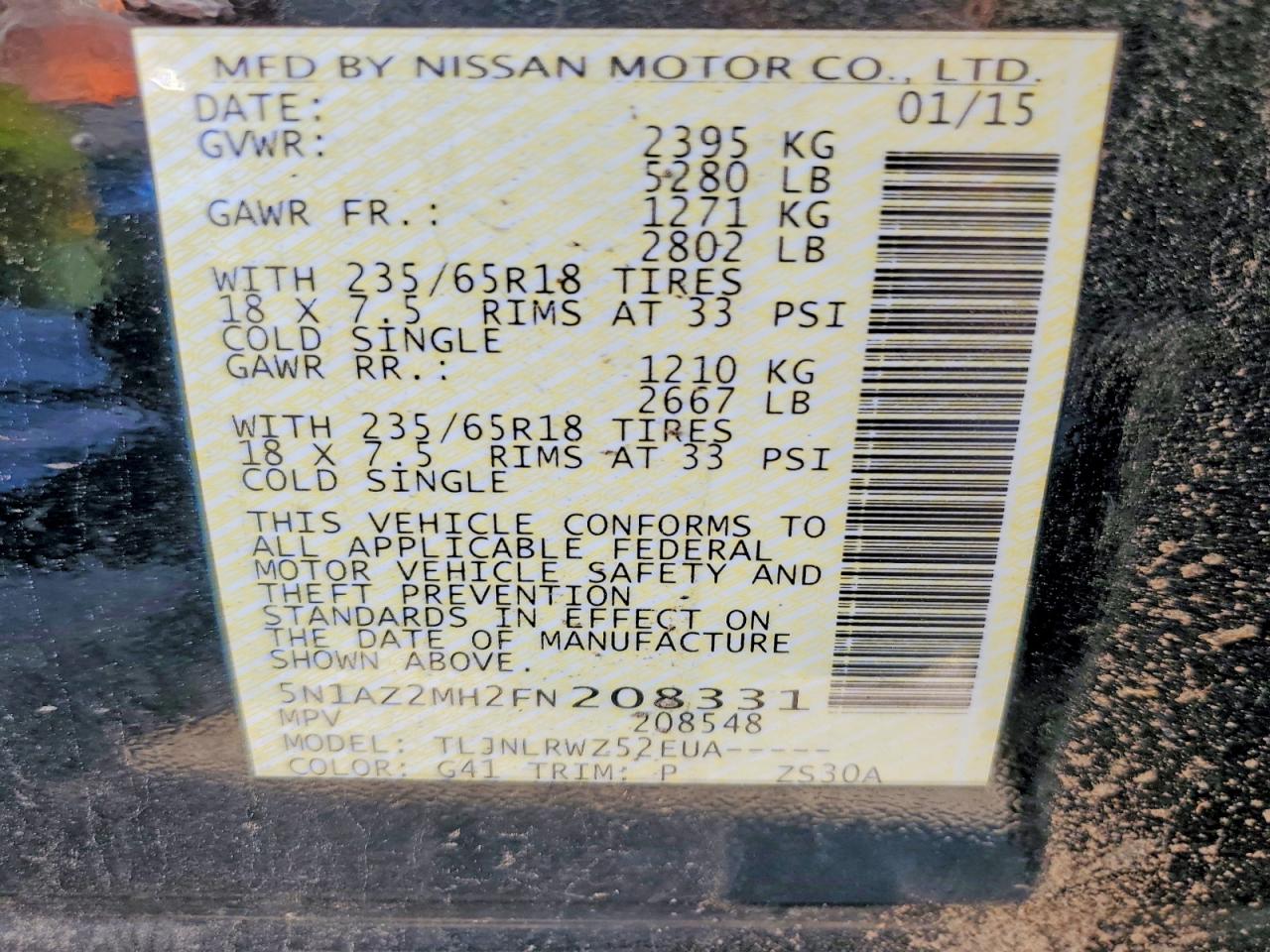 2015 Nissan Murano Sl Black vin: 5N1AZ2MH2FN208331