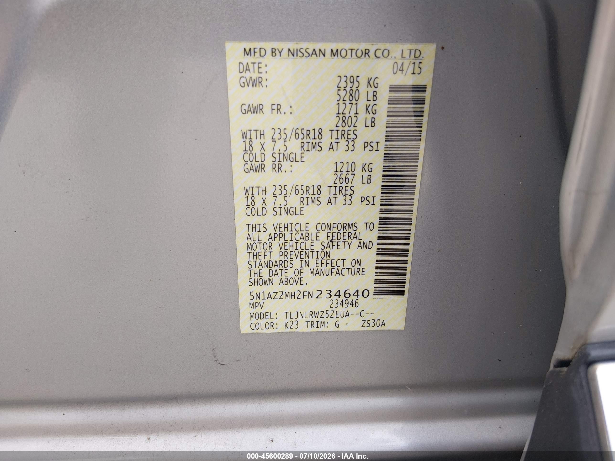 2015 Nissan Murano Sl Silver vin: 5N1AZ2MH2FN234640