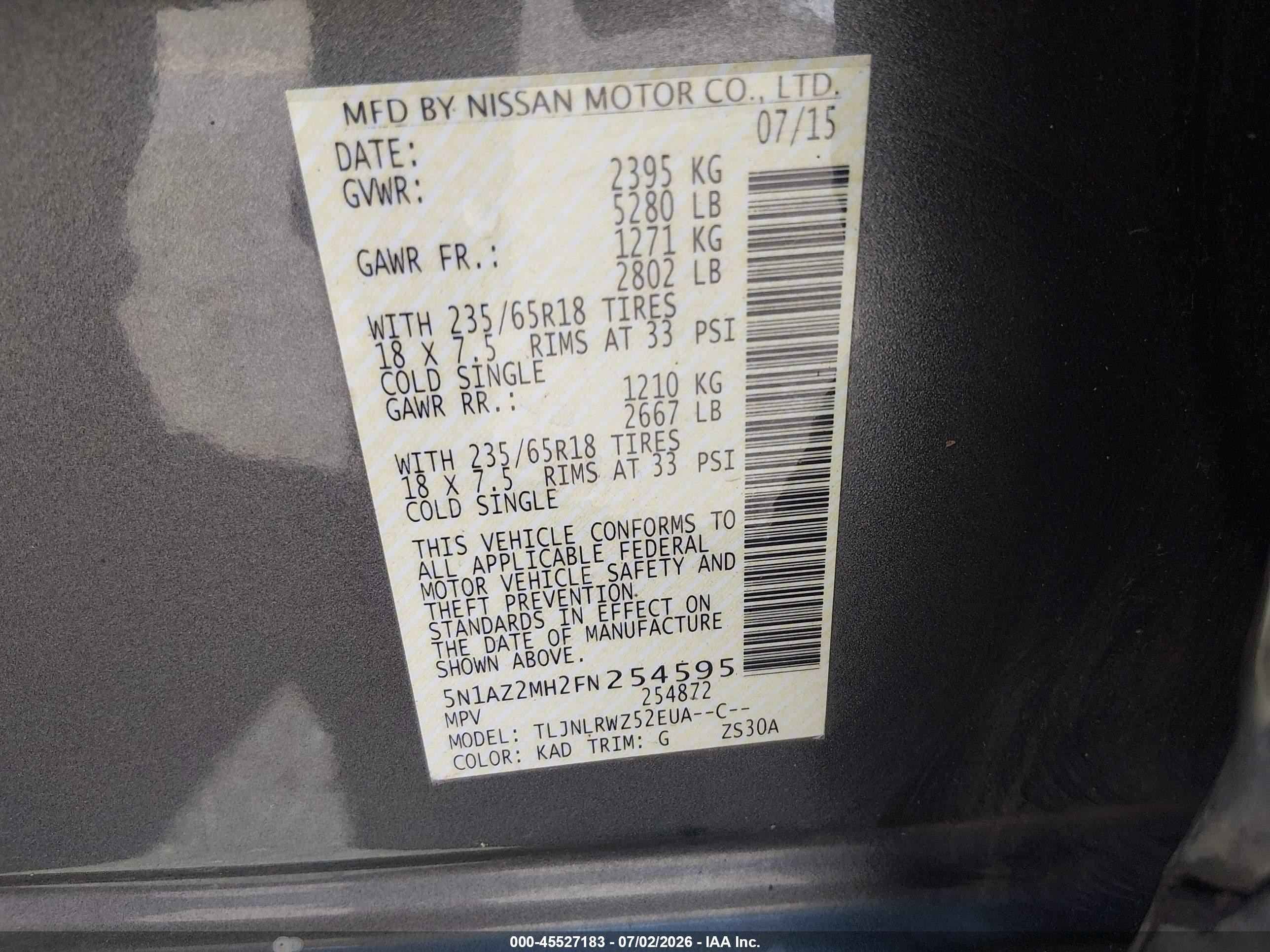 2015 Nissan Murano Sl Gray vin: 5N1AZ2MH2FN254595