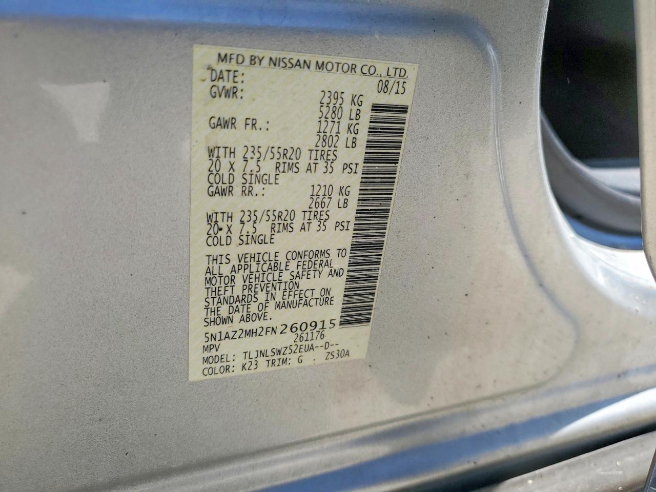 2015 Nissan Murano Platinum Silver vin: 5N1AZ2MH2FN260915