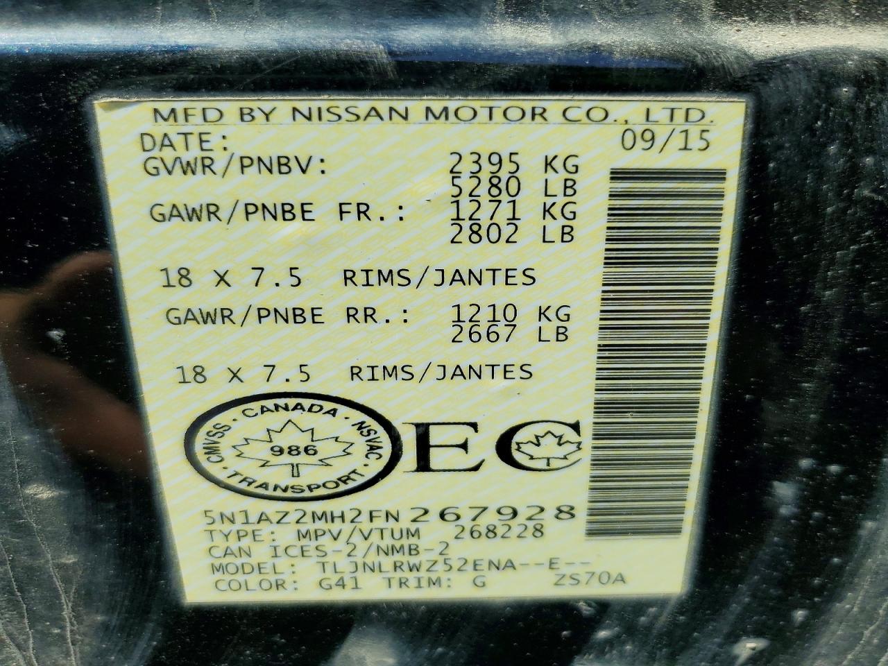 2015 Nissan Murano Sl Черный vin: 5N1AZ2MH2FN267928